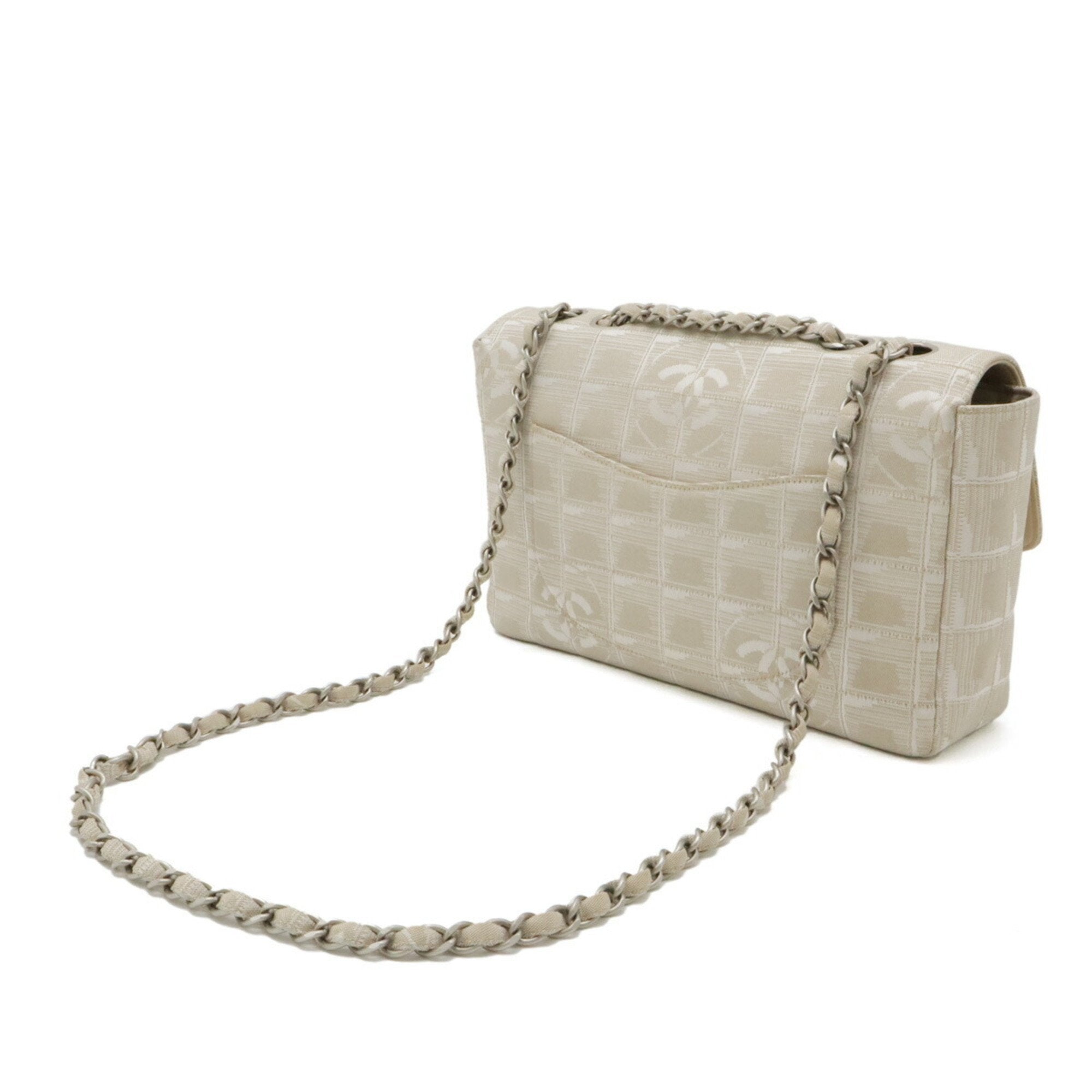 Chanel New Travel Line Beige Jacquard Leather Shoulder Bag (Pre-Owned)
