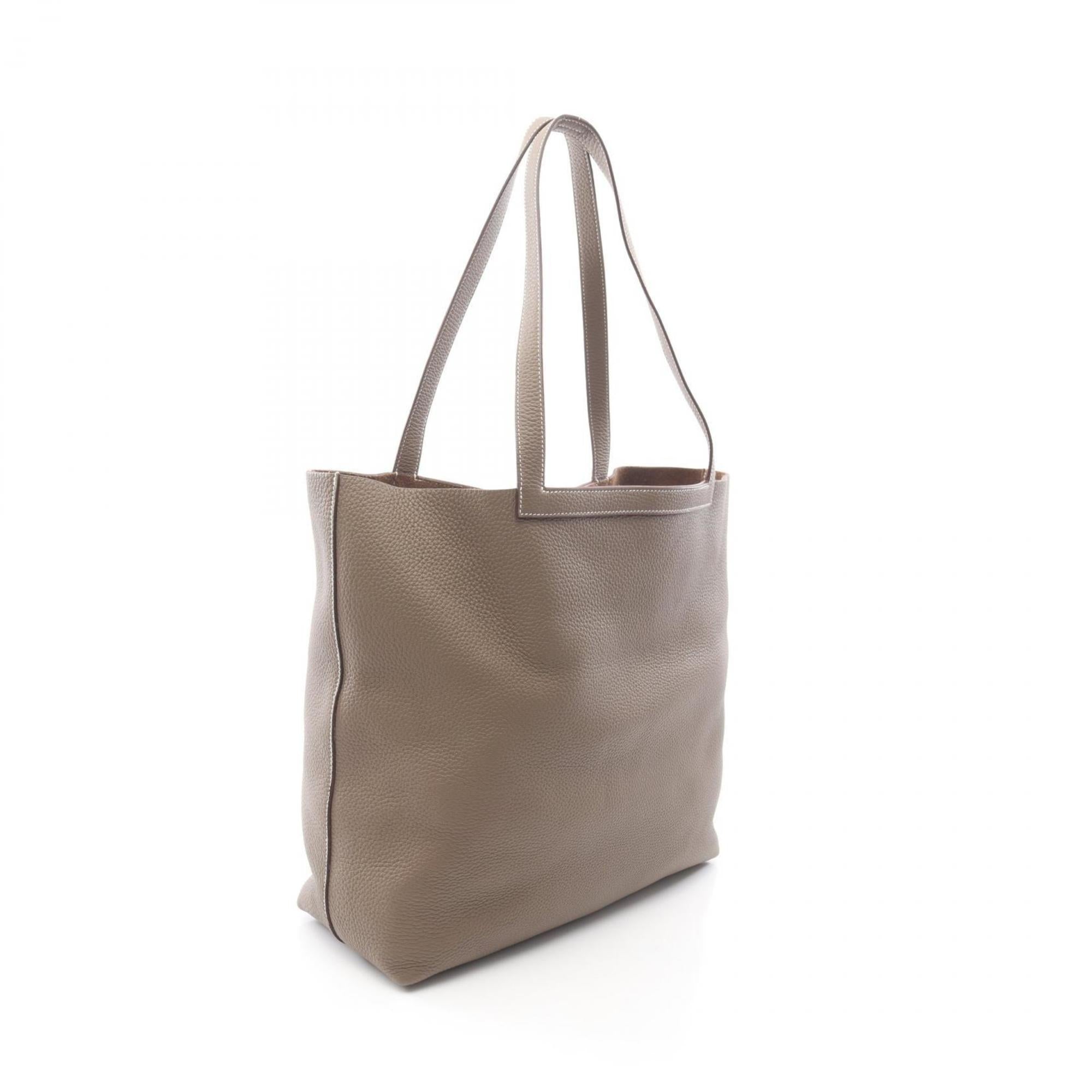 Hermes Etoupe Gray Gray Taurillon Clemence Leather Handbag Tote Bag (Pre-Owned)