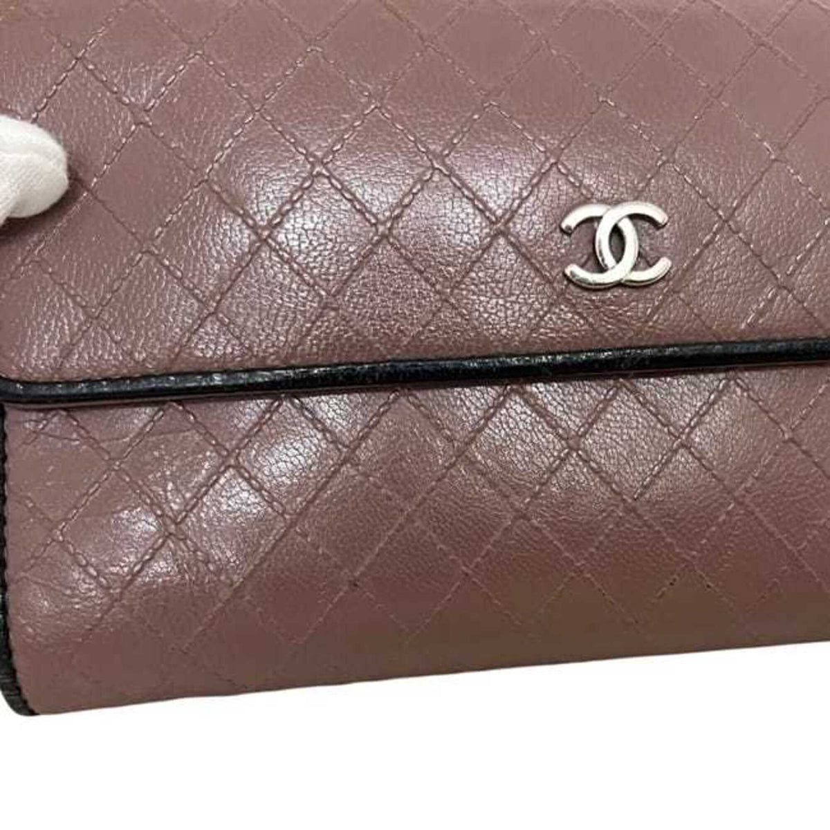 Chanel Black Pink Beige Leather Long Wallet (Tri-Fold) (Pre-Owned)