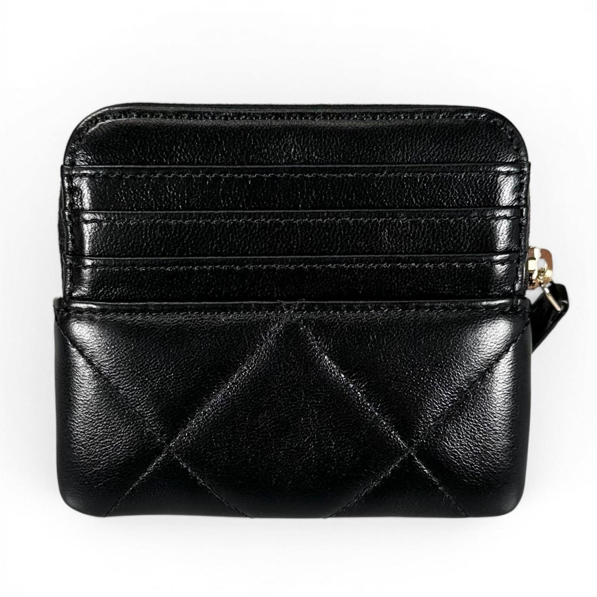 Chanel Gold Black Leather Coin Purse/Coin Case (Pre-Owned)