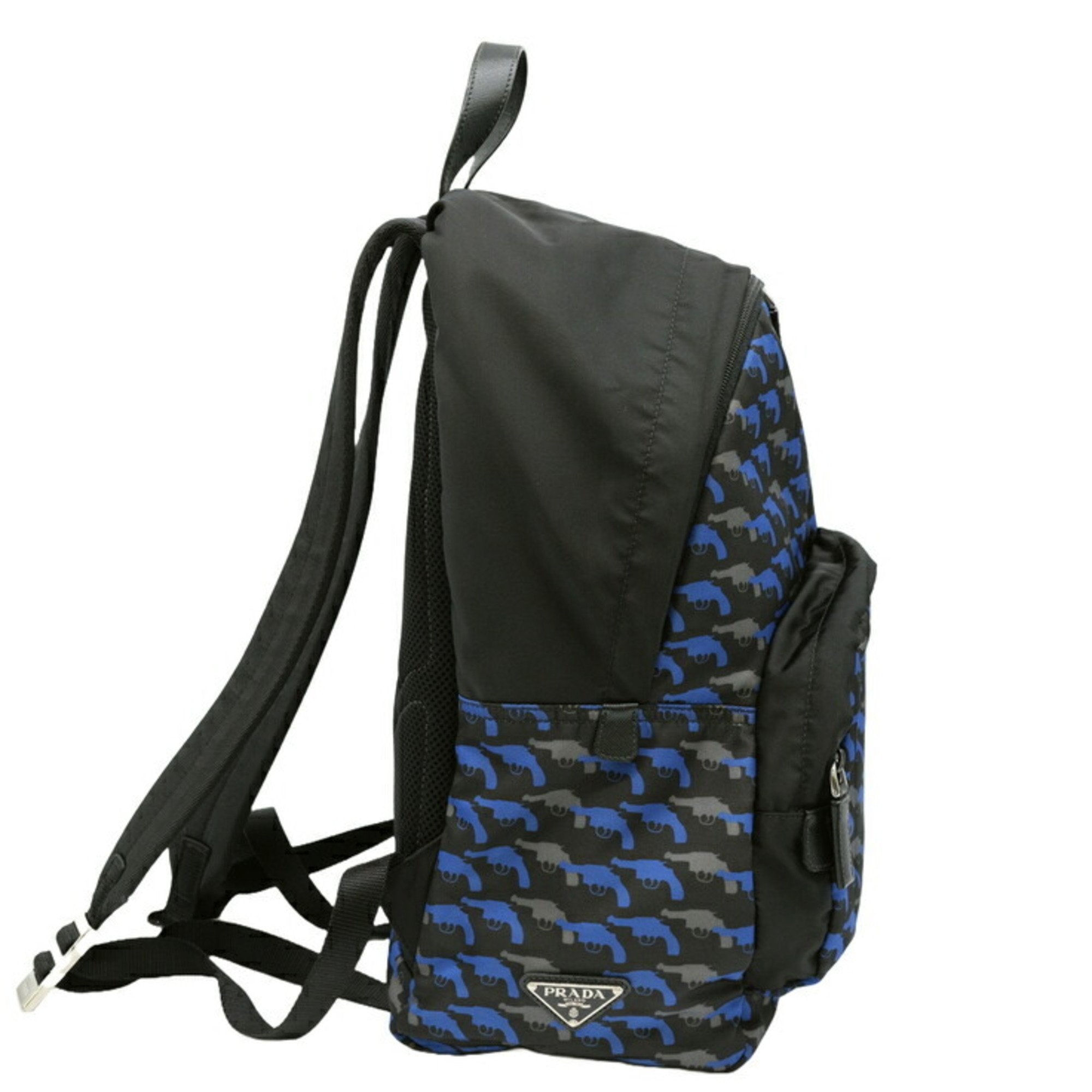 Prada Black Blue Nylon Leather Backpack (Pre-Owned)