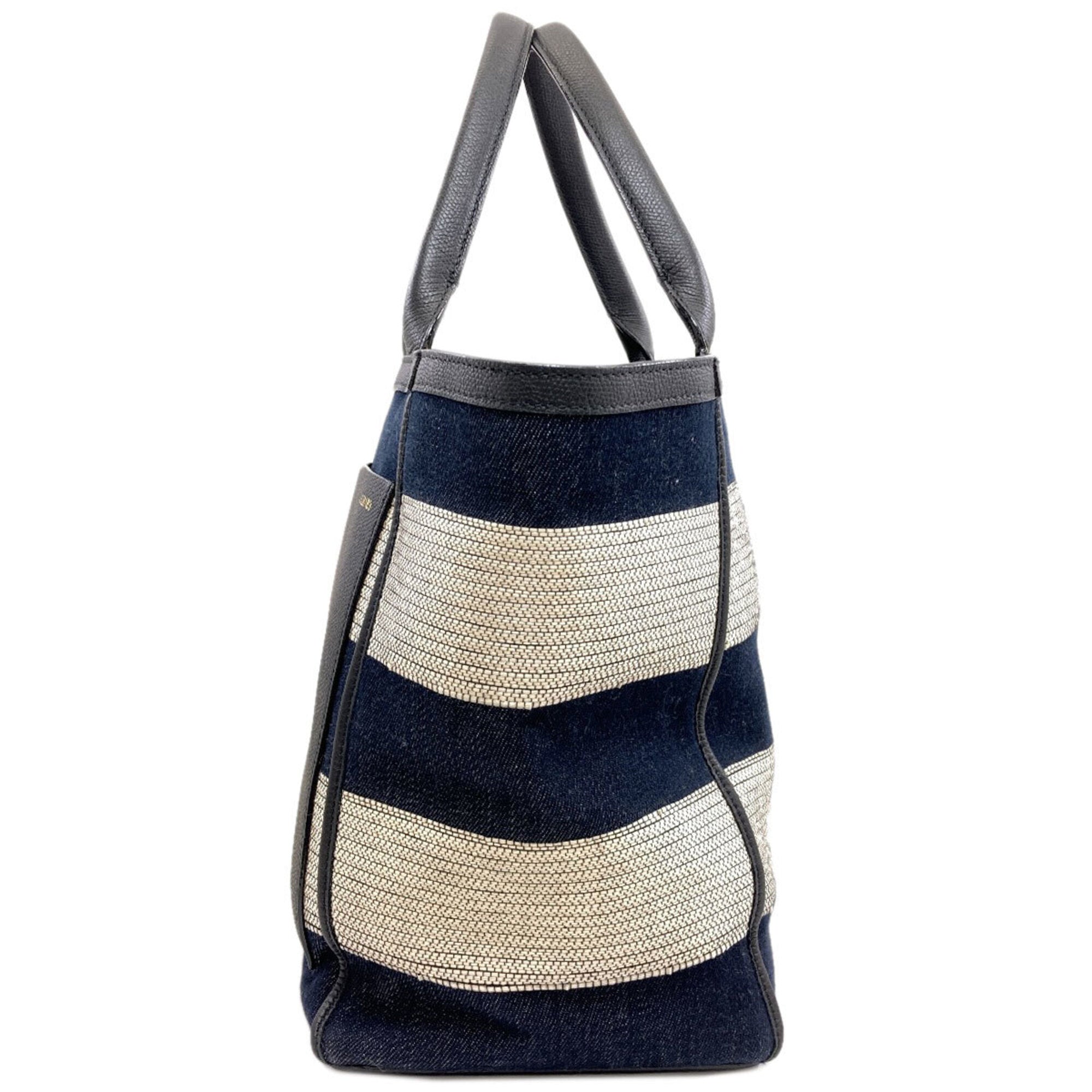 Valextra Navy White Canvas Tote Bag (Pre-Owned)