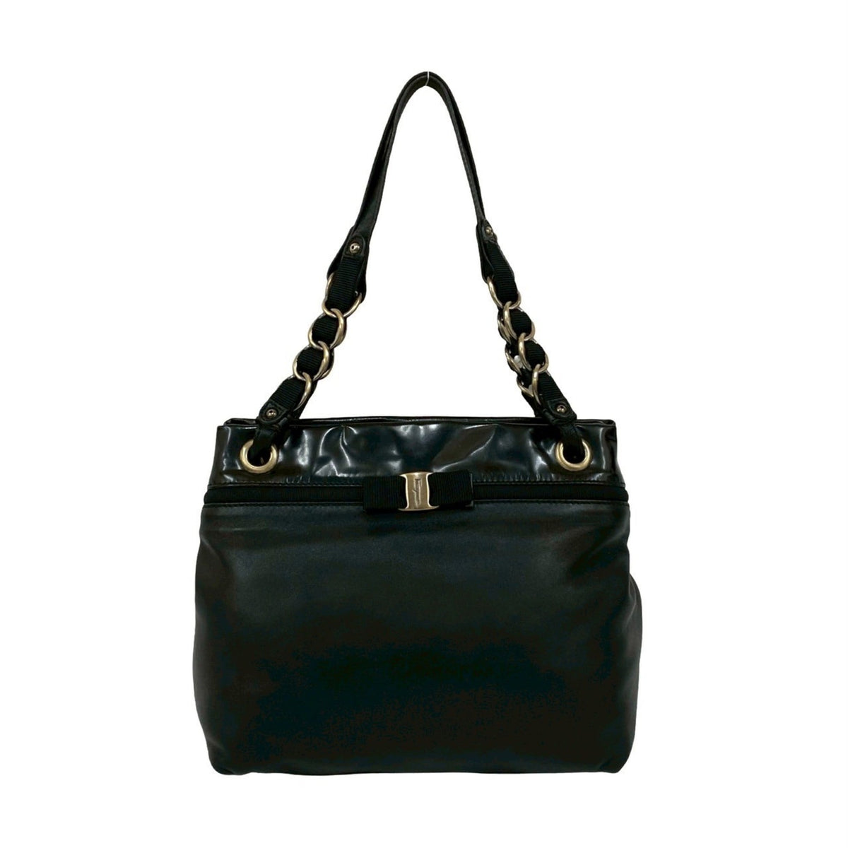 Salvatore Ferragamo Black Patent Leather Leather Shoulder Bag Tote Bag (Pre-Owned)