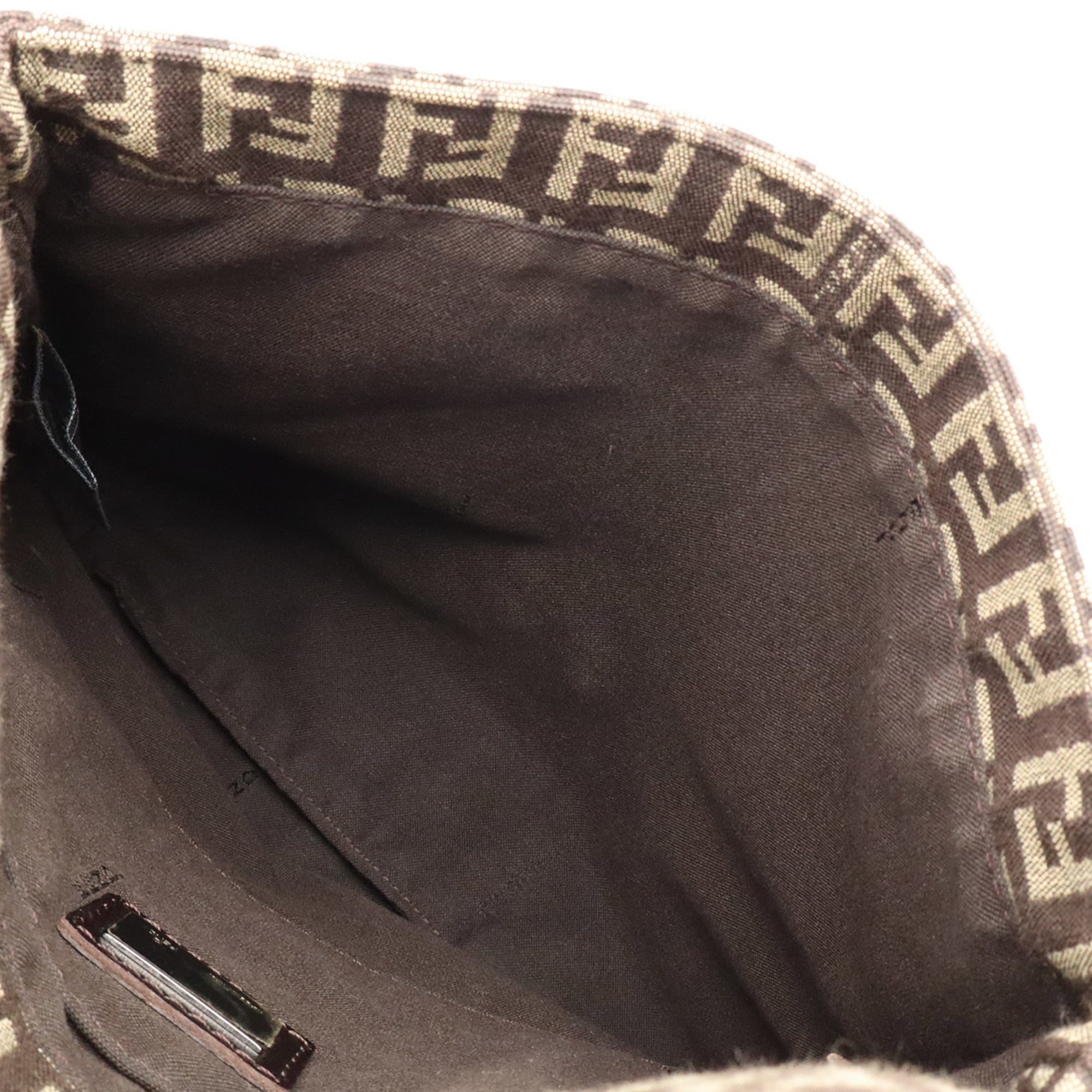 Fendi Zucchino Beige Dark Brown Khaki Canvas Leather Pochette Shoulder Bag (Pre-Owned)