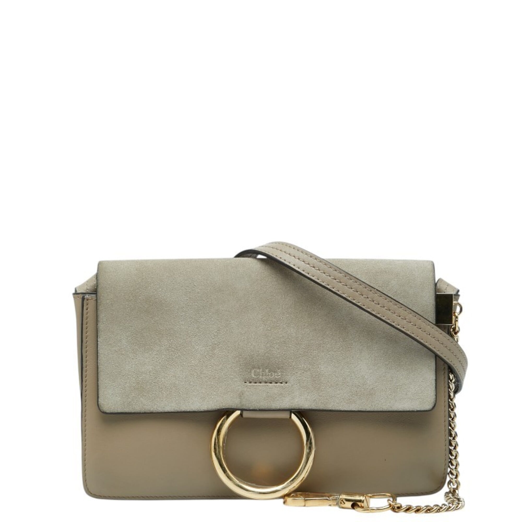 Chloé Gray Beige Leather Suede Shoulder Bag (Pre-Owned)