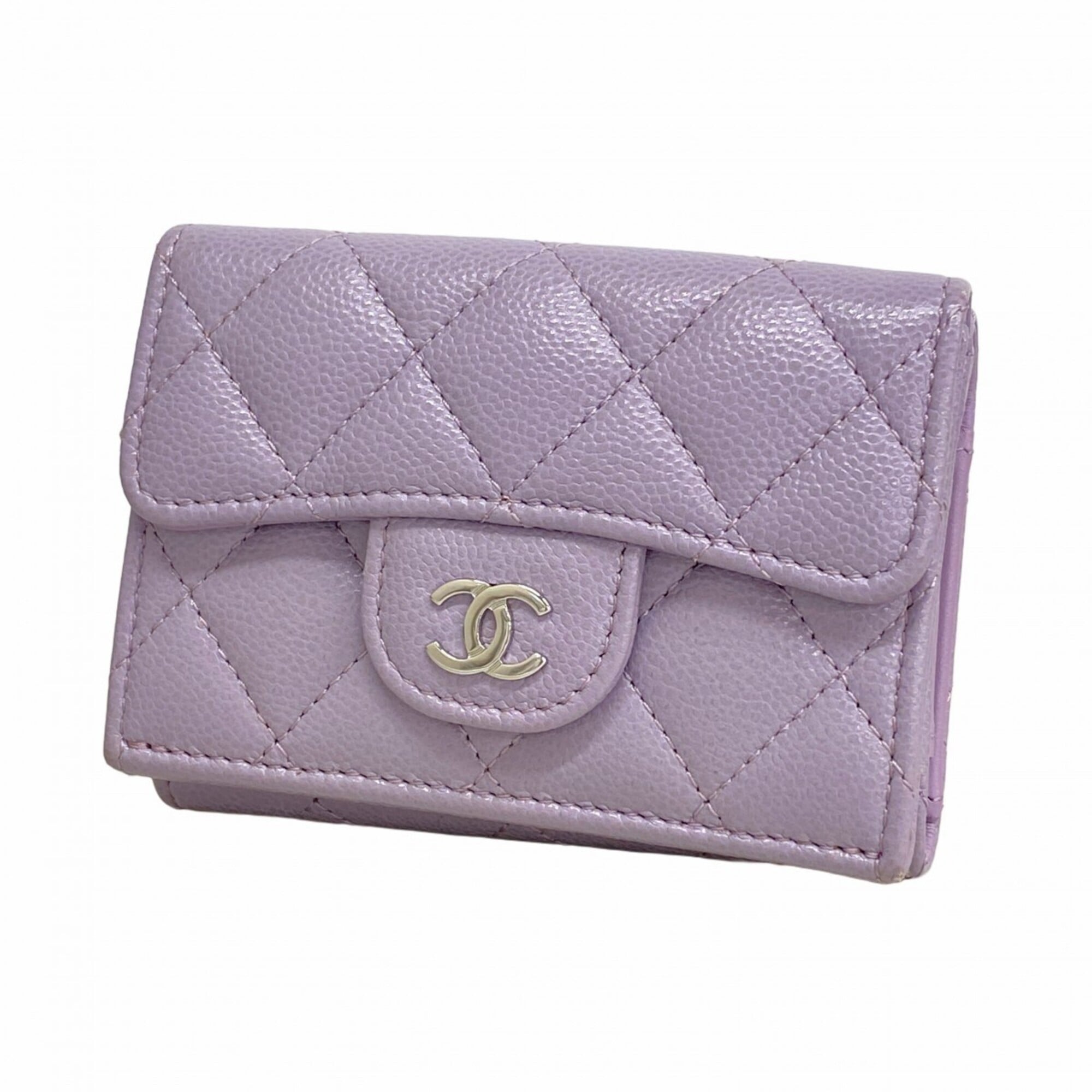 Chanel Purple Grained Calfskin Wallet (Tri-Fold) (Pre-Owned)