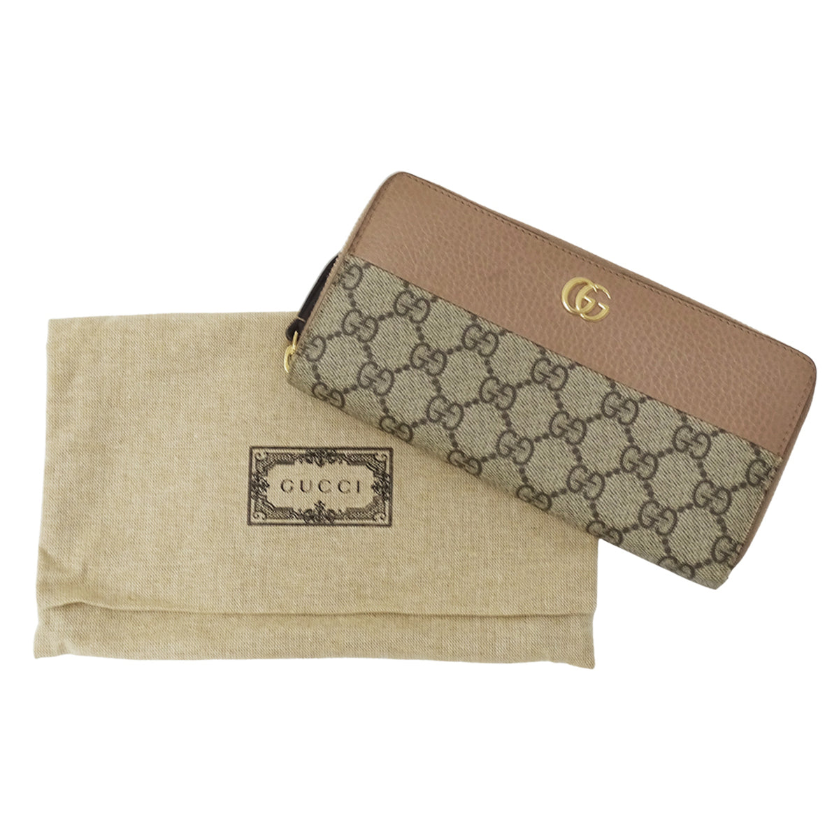Gucci Gg Supreme Brown Pink Beige Gg Supreme Long Wallet (Bi-Fold) (Pre-Owned)