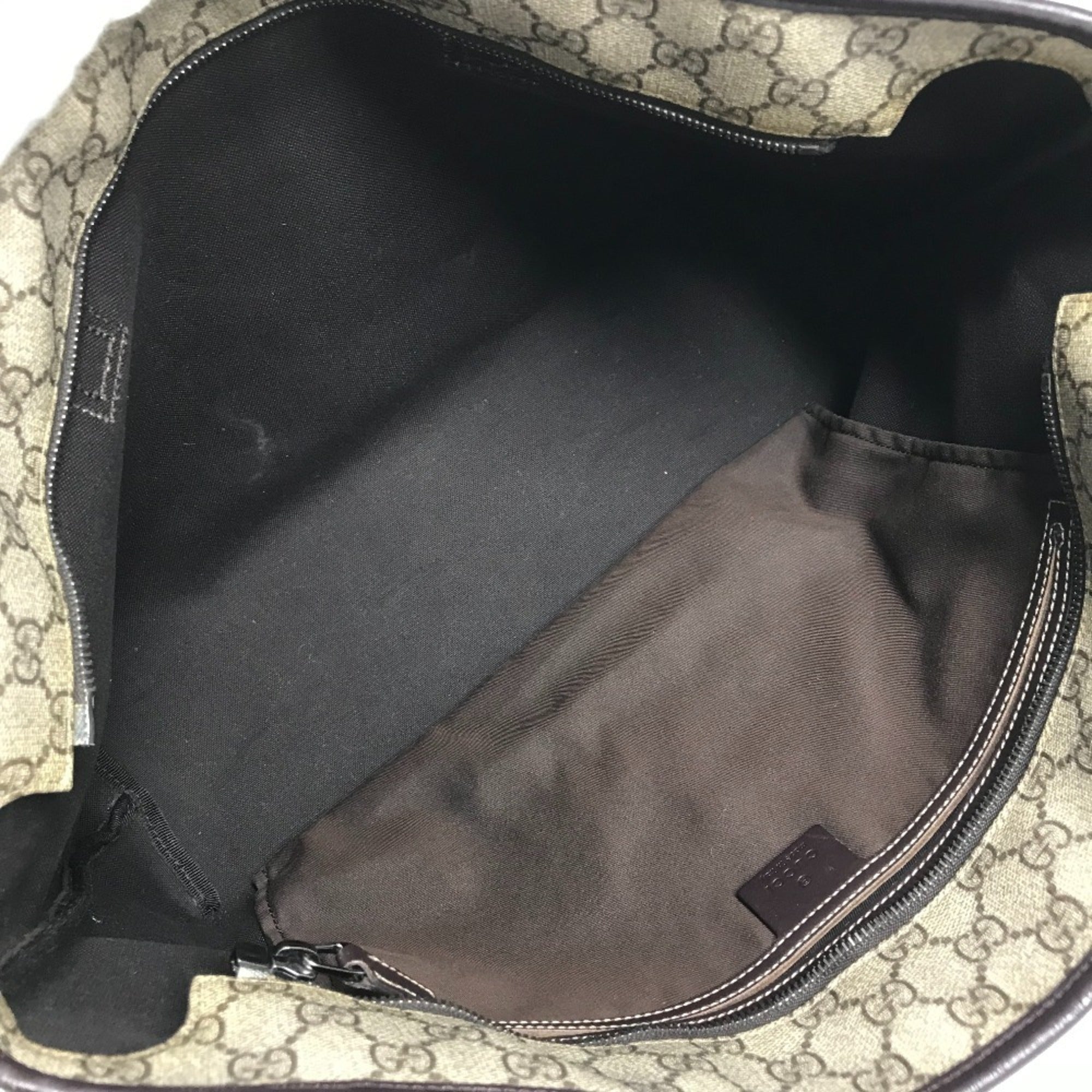 Gucci Beige Dark Brown Gg Supreme Leather Shoulder Bag Tote Bag (Pre-Owned)