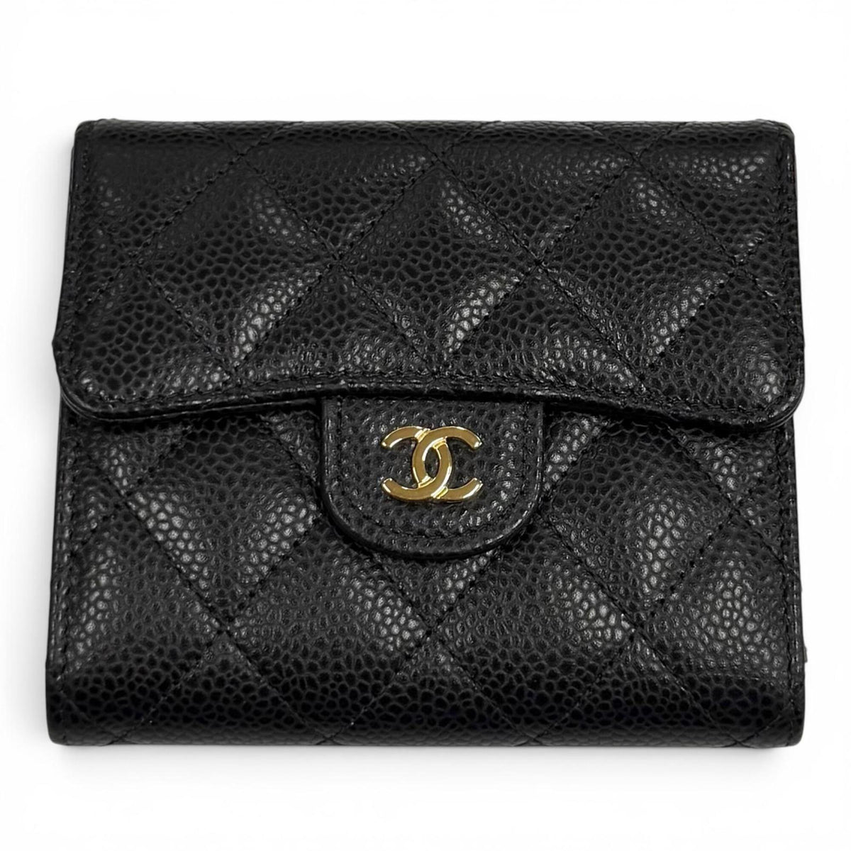 Chanel Black Grained Calfskin Wallet (Tri-Fold) (Pre-Owned)