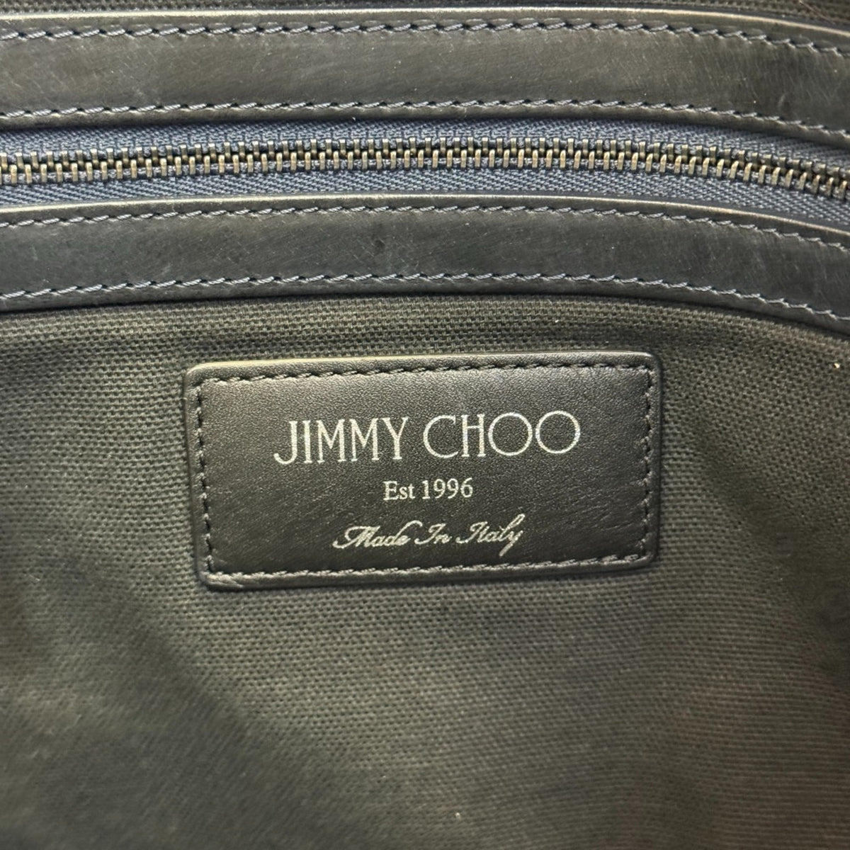 Jimmy Choo Black Blue White Cotton Denim Leather Shoulder Bag Tote Bag (Pre-Owned)
