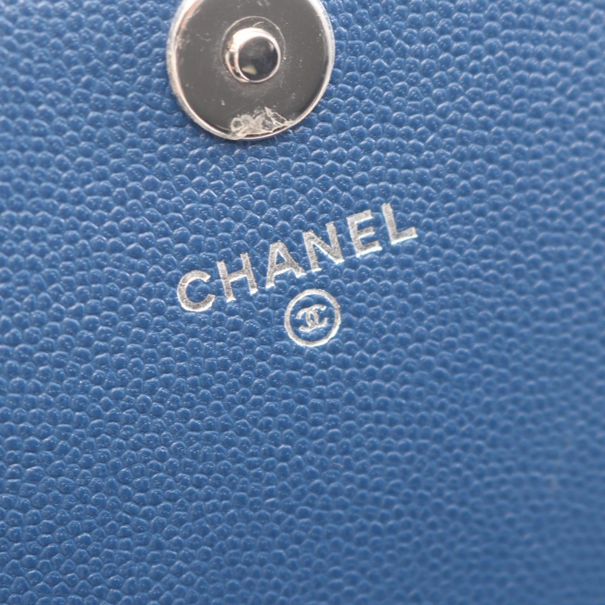 Chanel Blue Grained Calfskin Handbag Shoulder Bag (Pre-Owned)