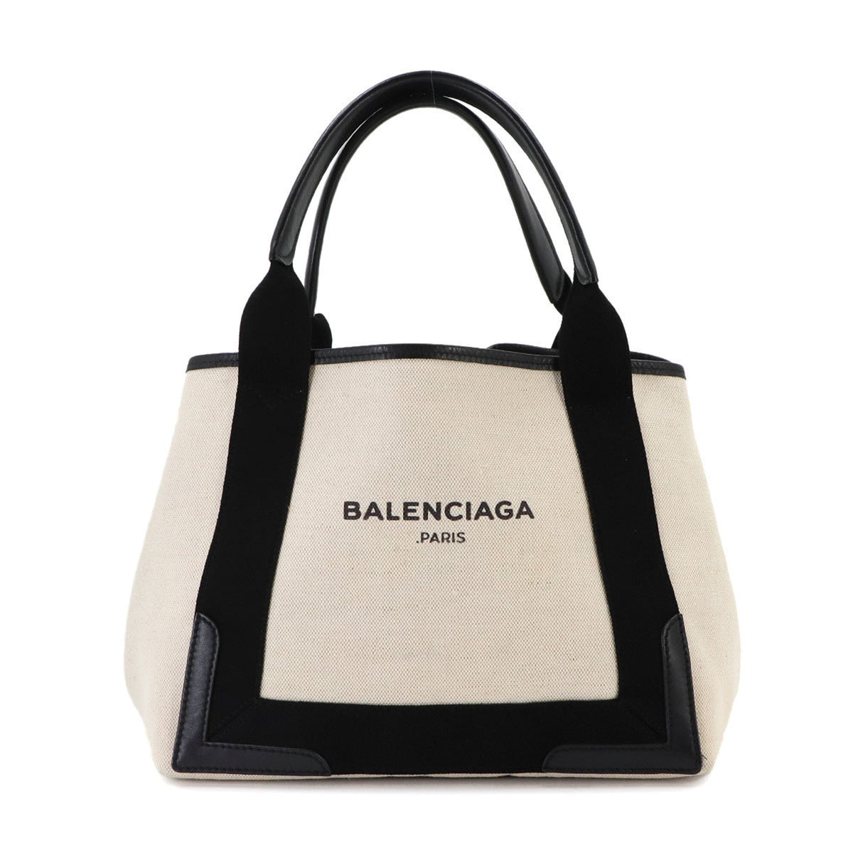 Balenciaga Black White Canvas Leather Handbag Tote Bag (Pre-Owned)
