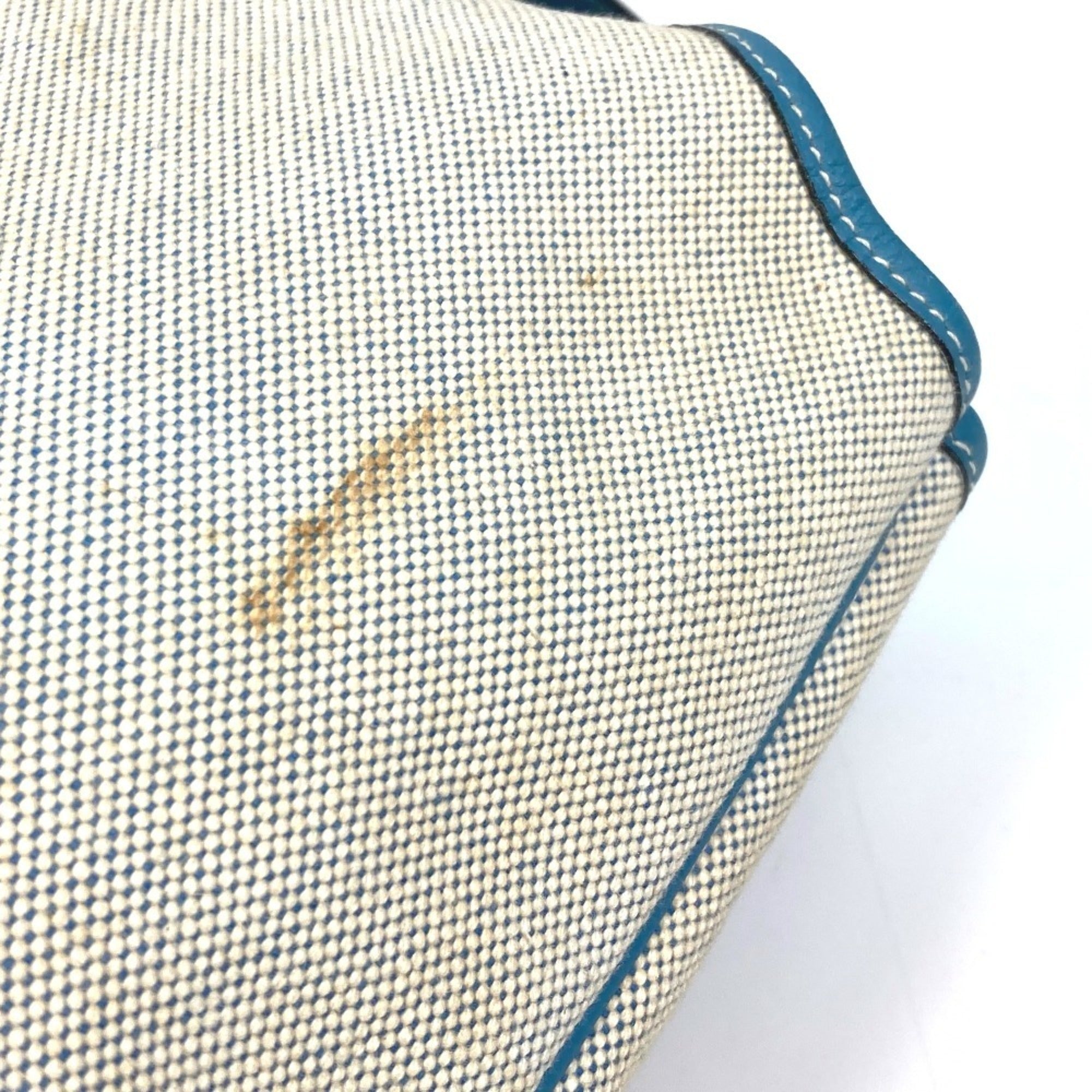 Hermes Jardinier Blue Natural Toile H Taurillon Clemence Leather Shoulder Bag Tote Bag (Pre-Owned)