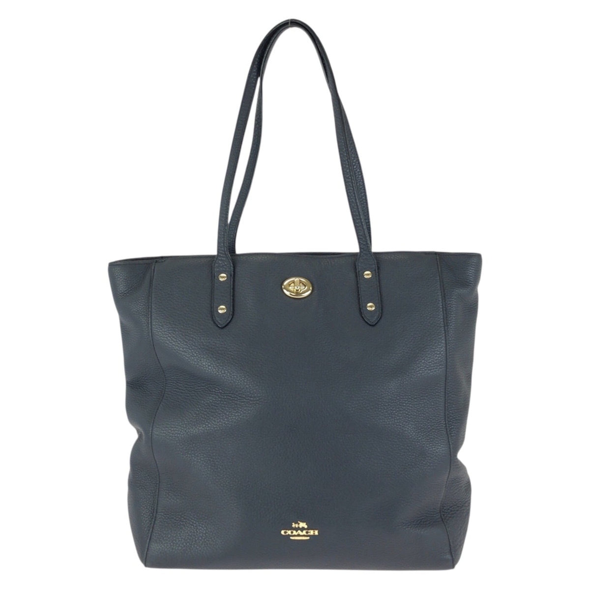 Coach Navy Leather Shoulder Bag Tote Bag (Pre-Owned)