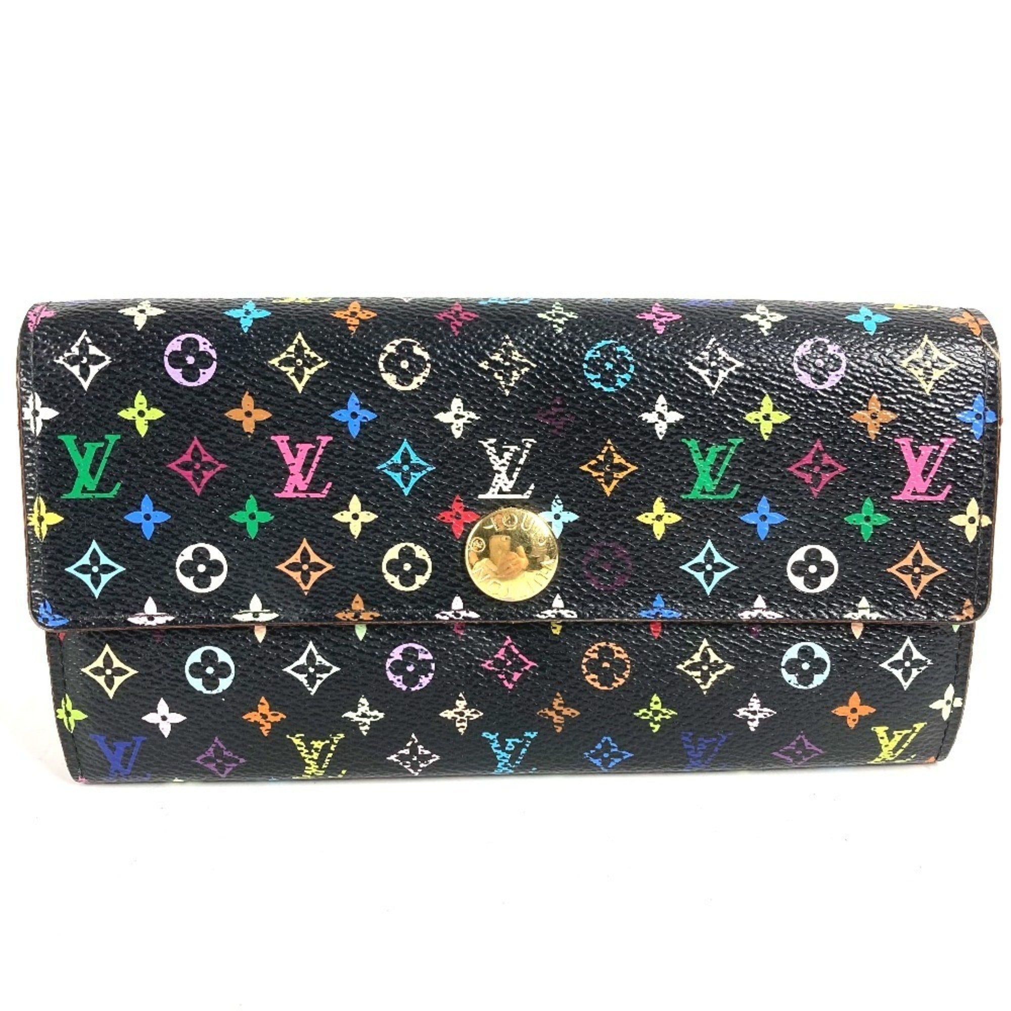 Louis Vuitton Black Multi-Color Purple Monogram Multicolore Canvas Long Wallet (Bi-Fold) (Pre-Owned)