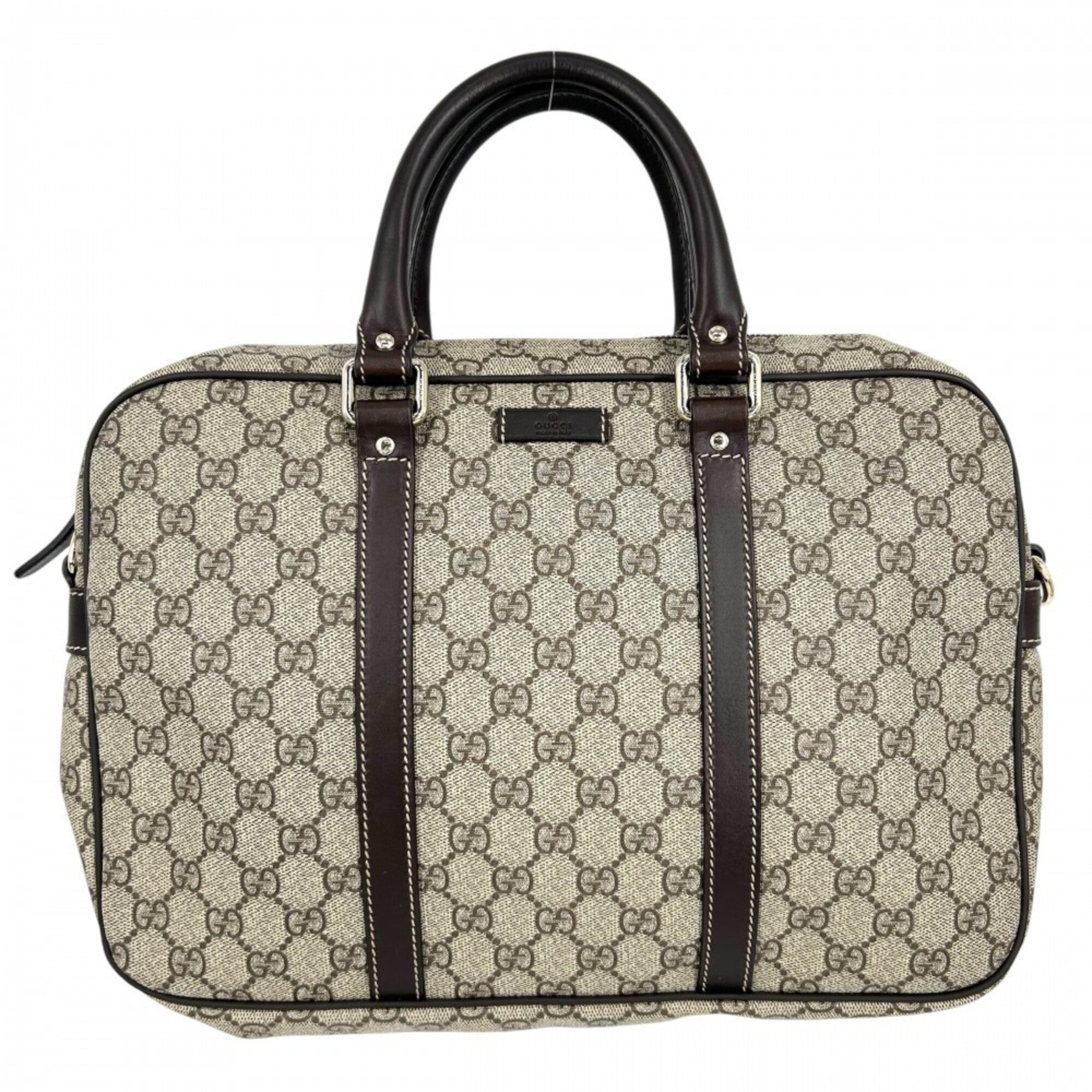 Gucci Beige Brown Gg Supreme Canvas Leather Briefcase Handbag (Pre-Owned)