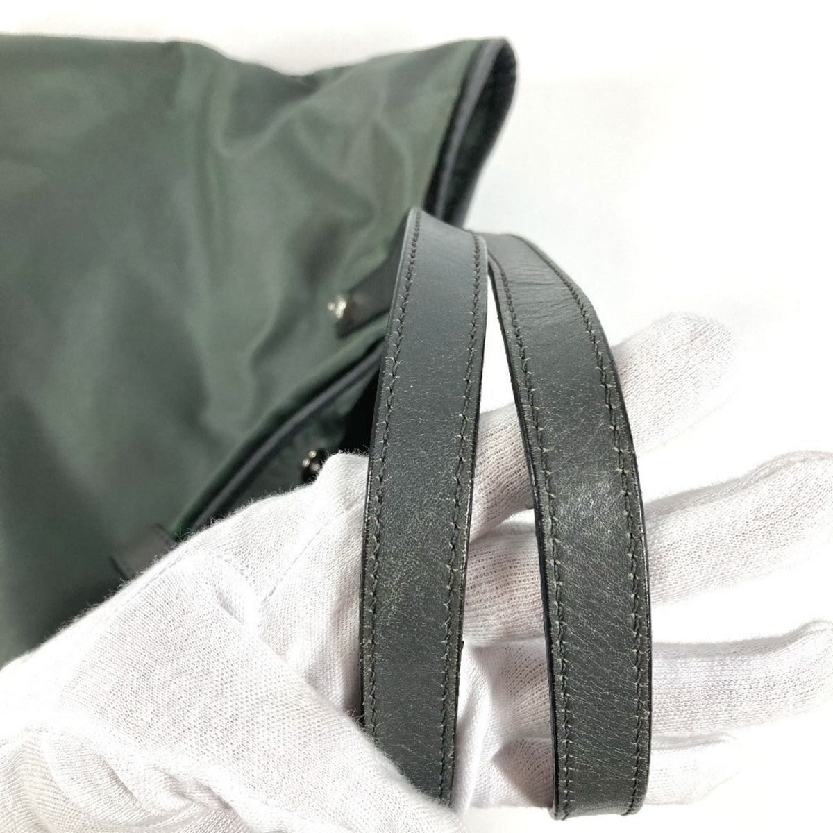 Prada Gray Nylon Leather Shoulder Bag Tote Bag (Pre-Owned)
