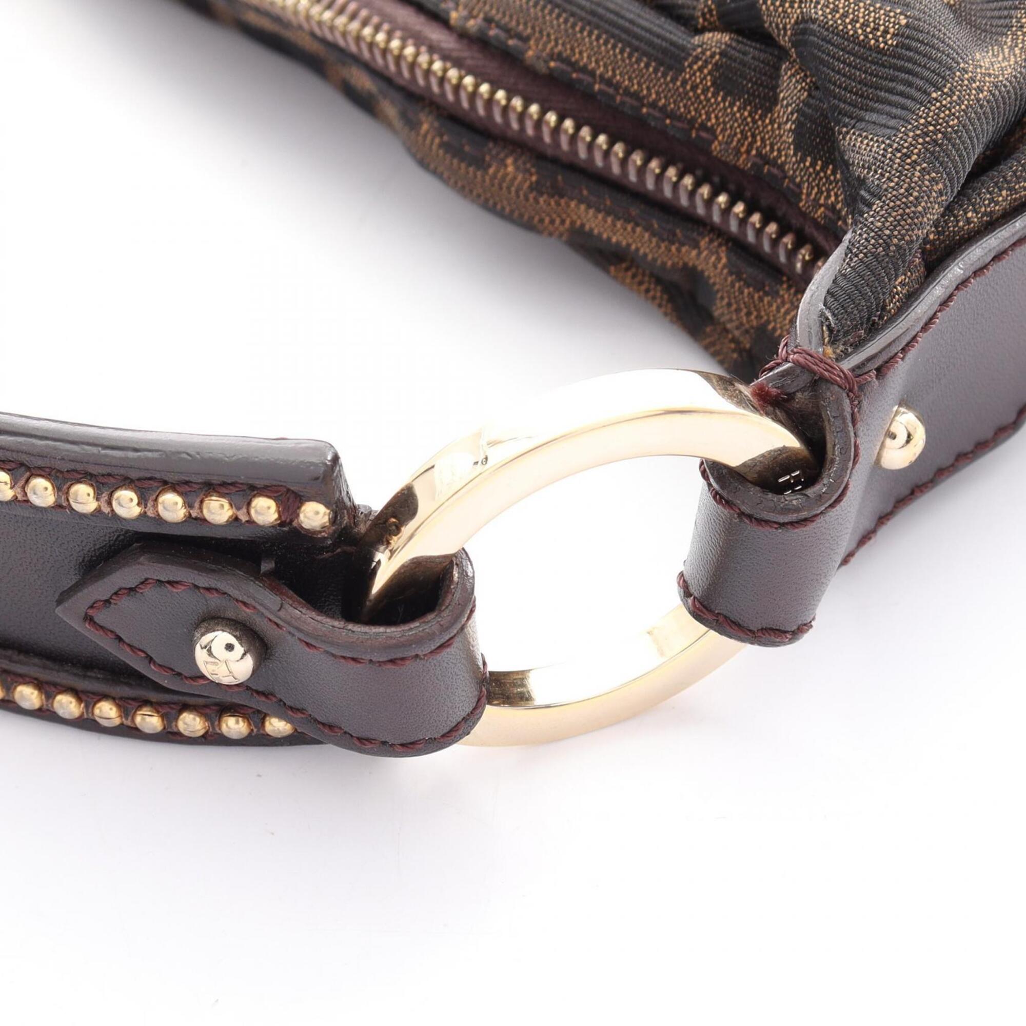 Fendi Black Brown Canvas Leather Handbag Shoulder Bag (Pre-Owned)