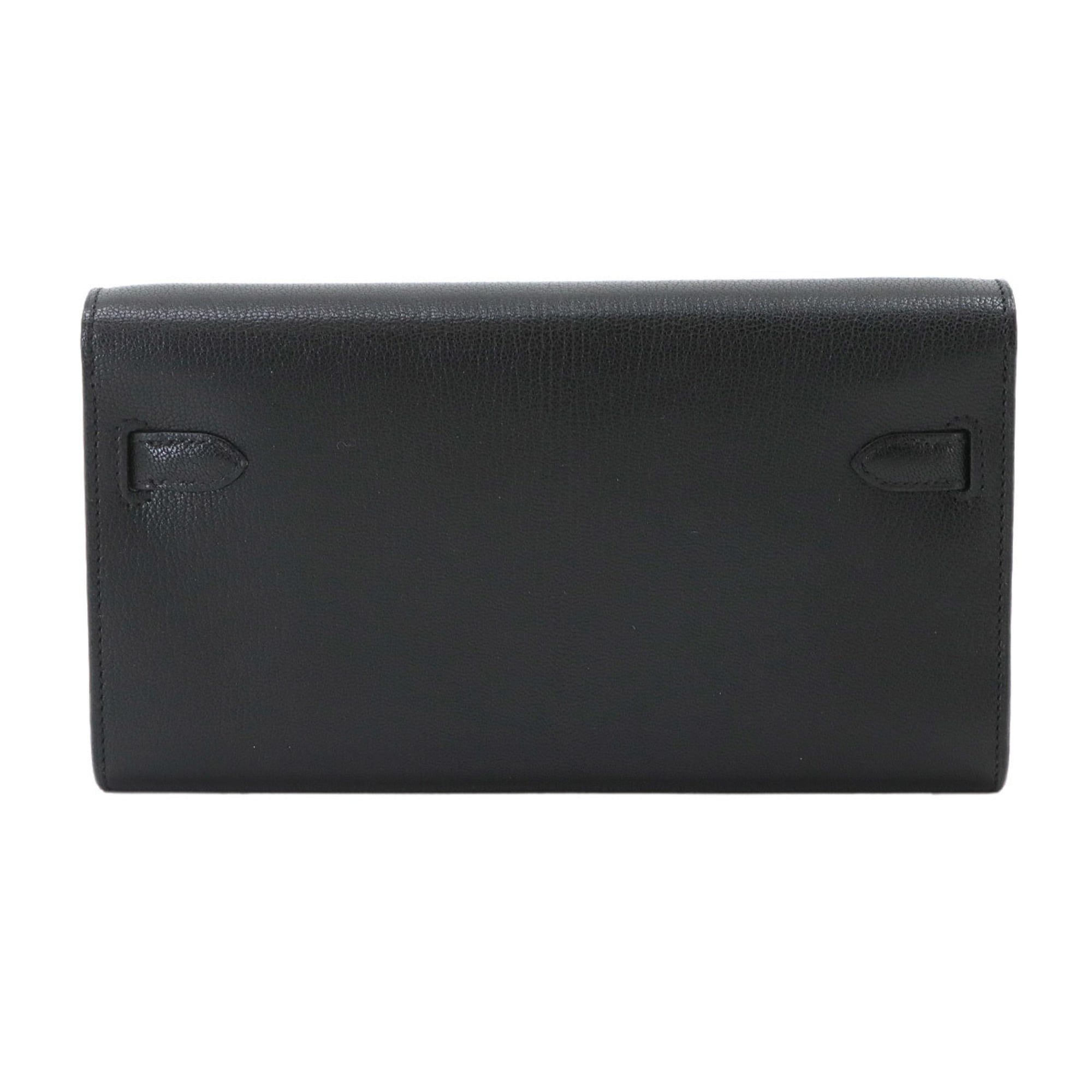 Hermes Kelly Black Chevre Leather Chain/Shoulder Wallet (Pre-Owned)