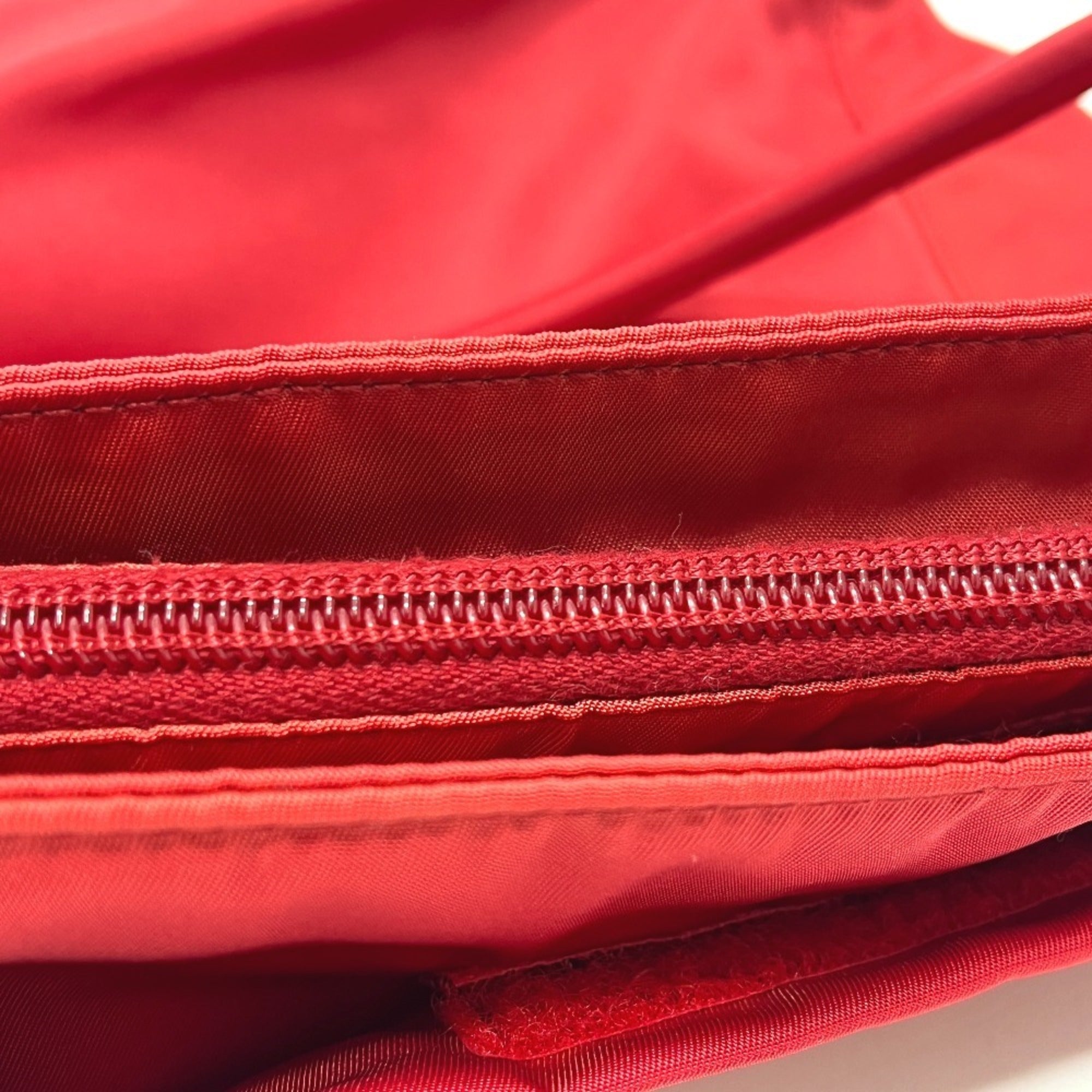 Prada Red Color Nylon Handbag Tote Bag (Pre-Owned)