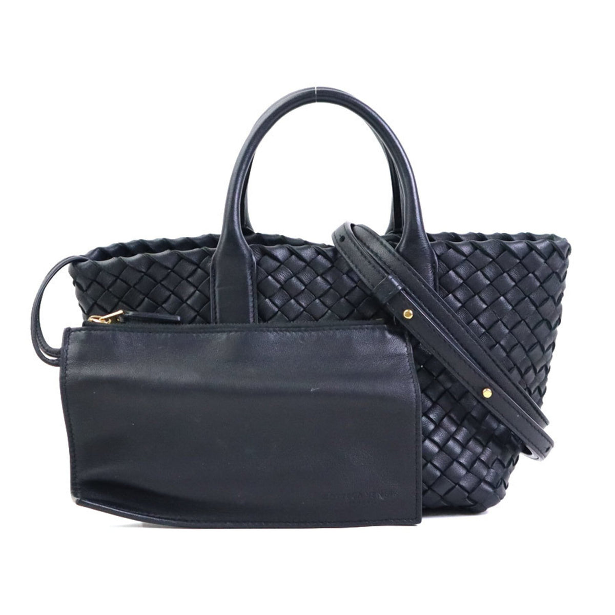 Bottega Veneta Black Intrecciato Handbag Shoulder Bag (Pre-Owned)