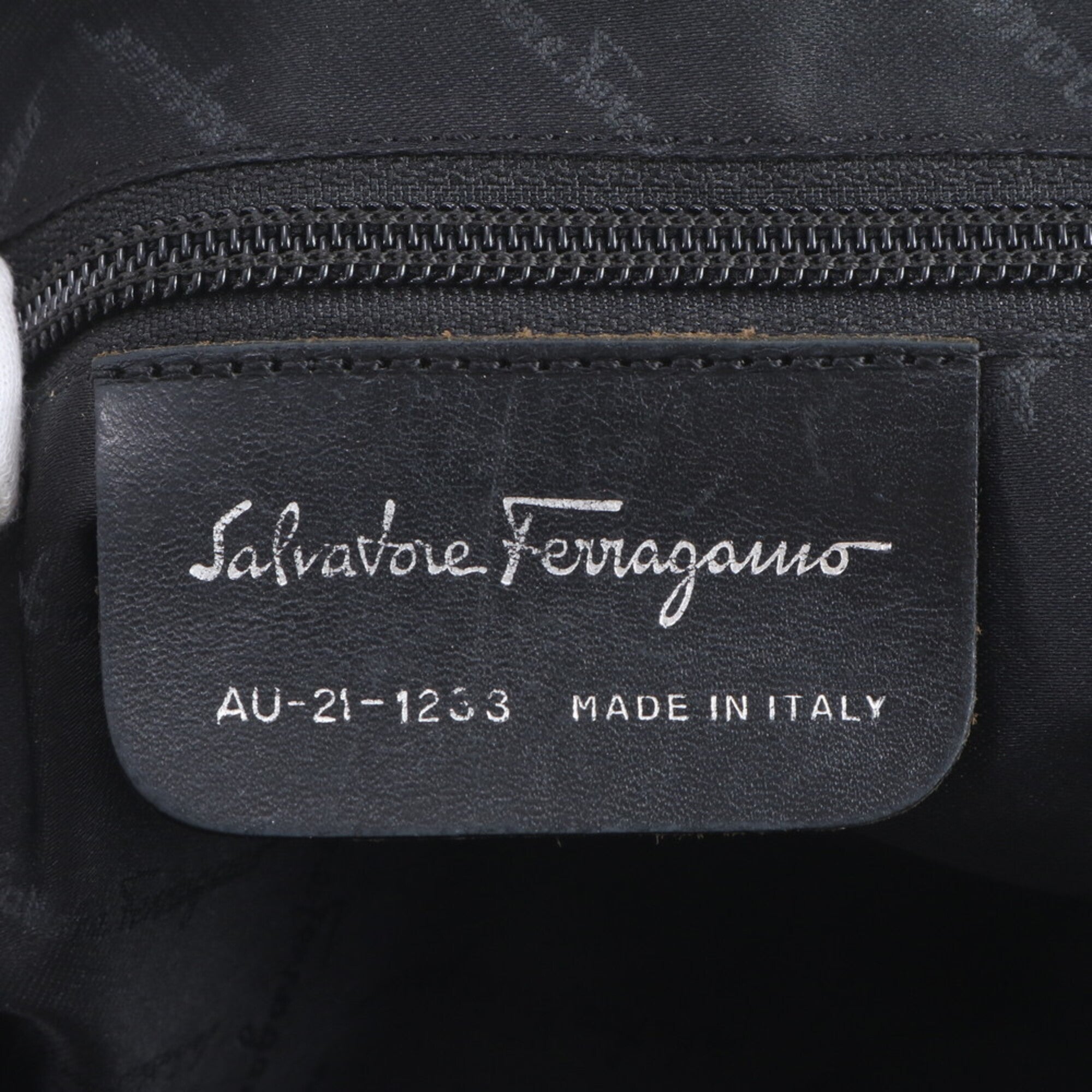 Salvatore Ferragamo Vara Black Leather Canvas Shoulder Bag Tote Bag (Pre-Owned)