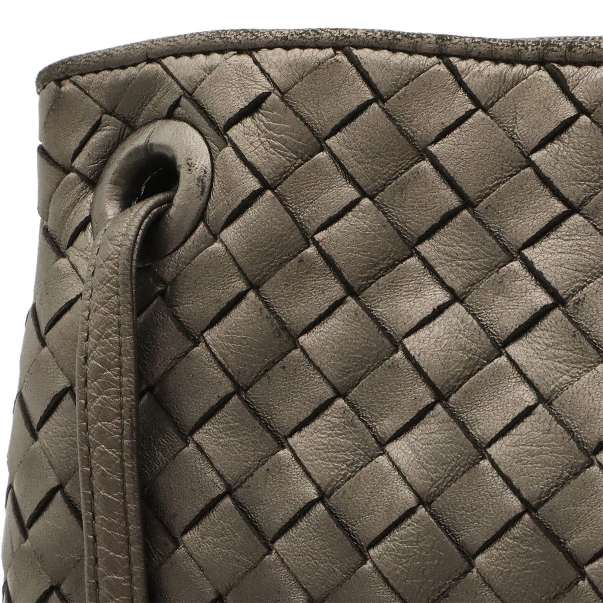 Bottega Veneta Metallic Gray Intrecciato Shoulder Bag Tote Bag (Pre-Owned)