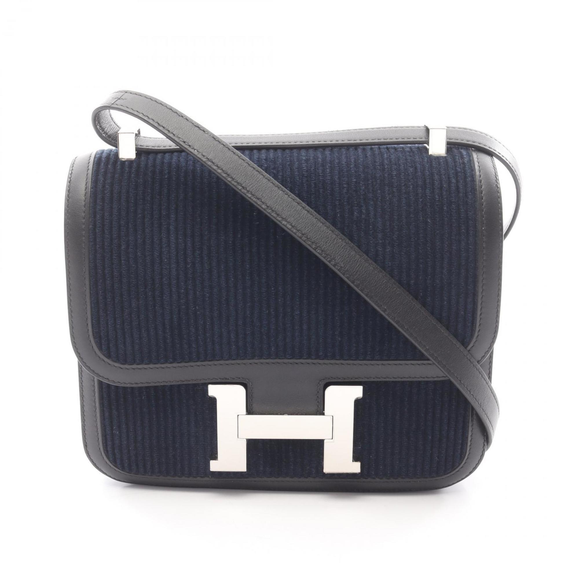 Hermes Black Blue Marine Navy Cord Swift Leather Handbag Shoulder Bag (Pre-Owned)