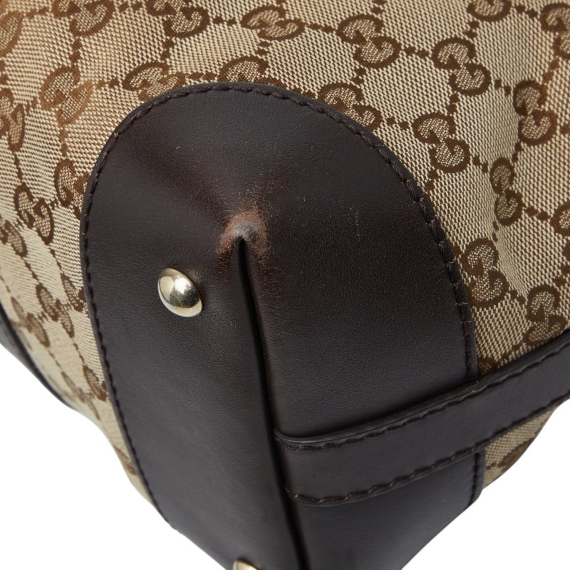 Gucci Beige Brown Canvas Leather Handbag Shoulder Bag (Pre-Owned)