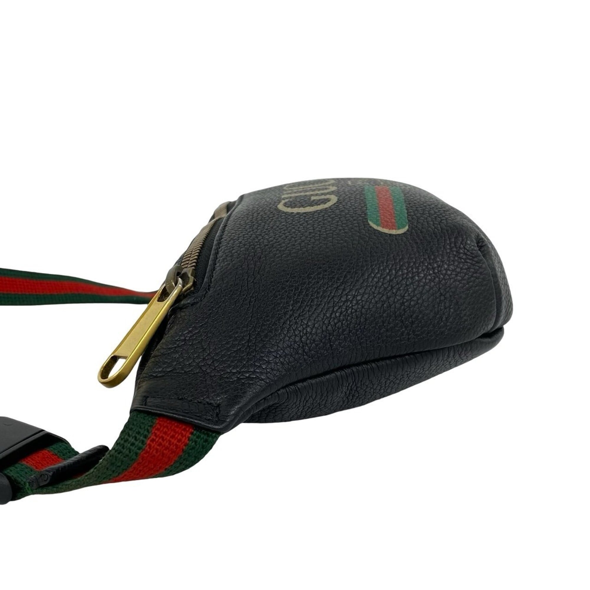 Gucci Black Green Red Color Leather Sling Bag (Pre-Owned)