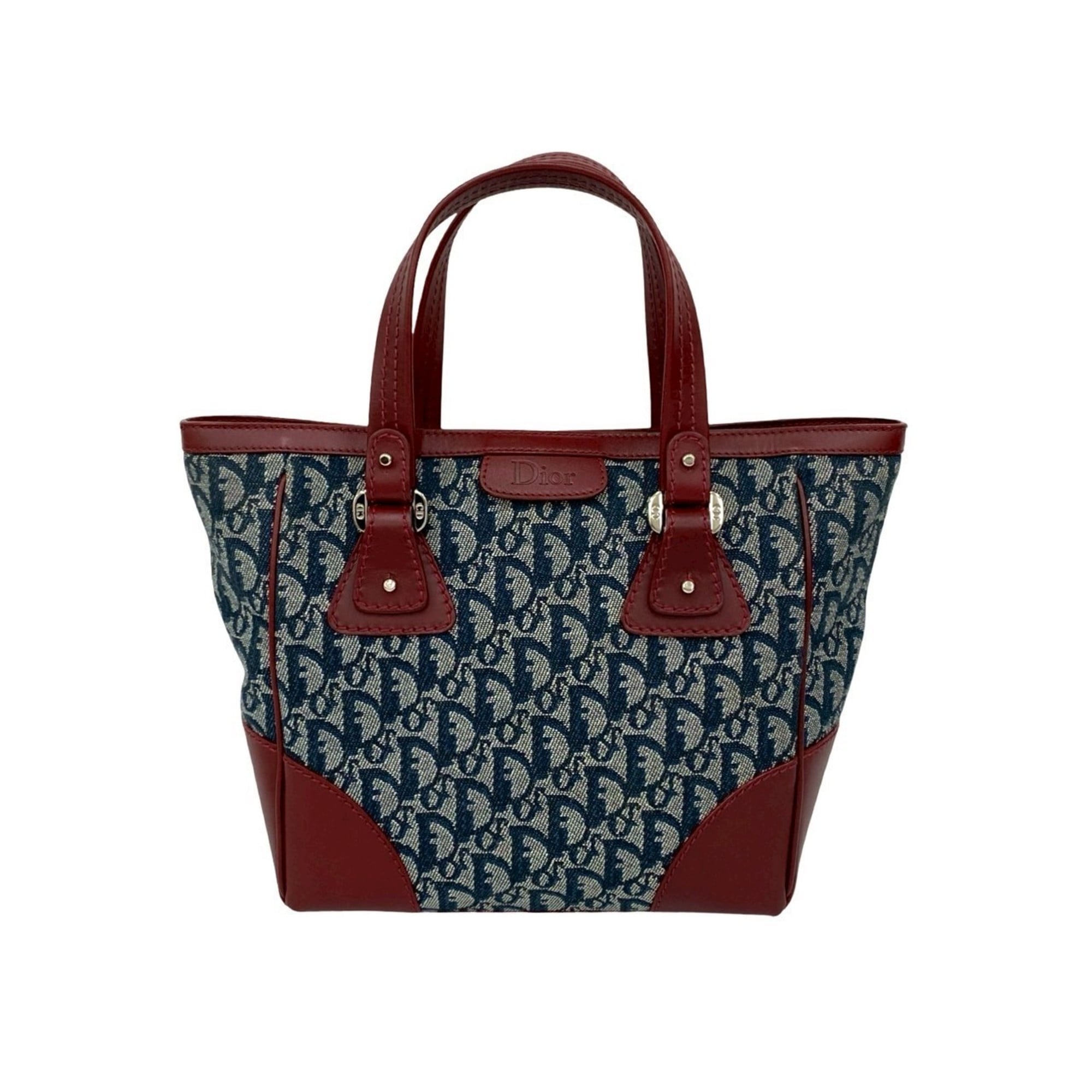 Christian Dior Navy Wine Canvas Leather Handbag Tote Bag (Pre-Owned)