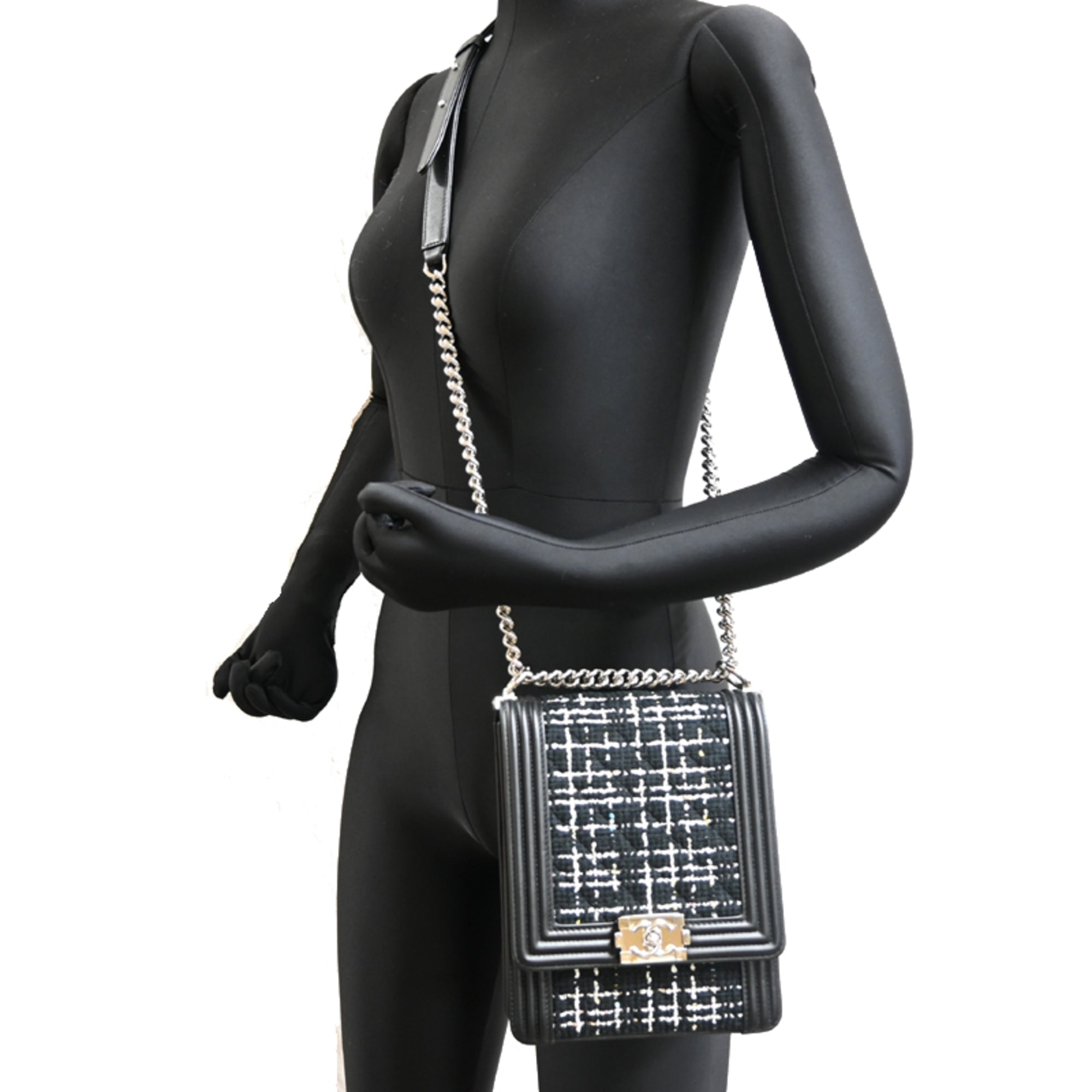 Chanel Black Tweed Leather Shoulder Bag (Pre-Owned)