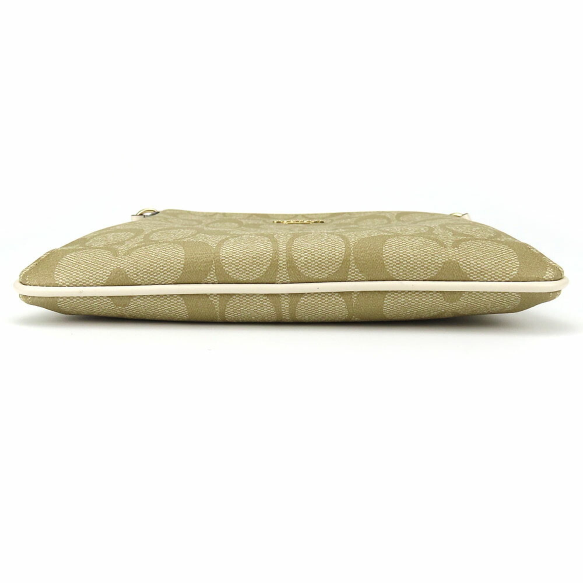 Coach Signature Beige White Pvc Leather Shoulder Bag (Pre-Owned)
