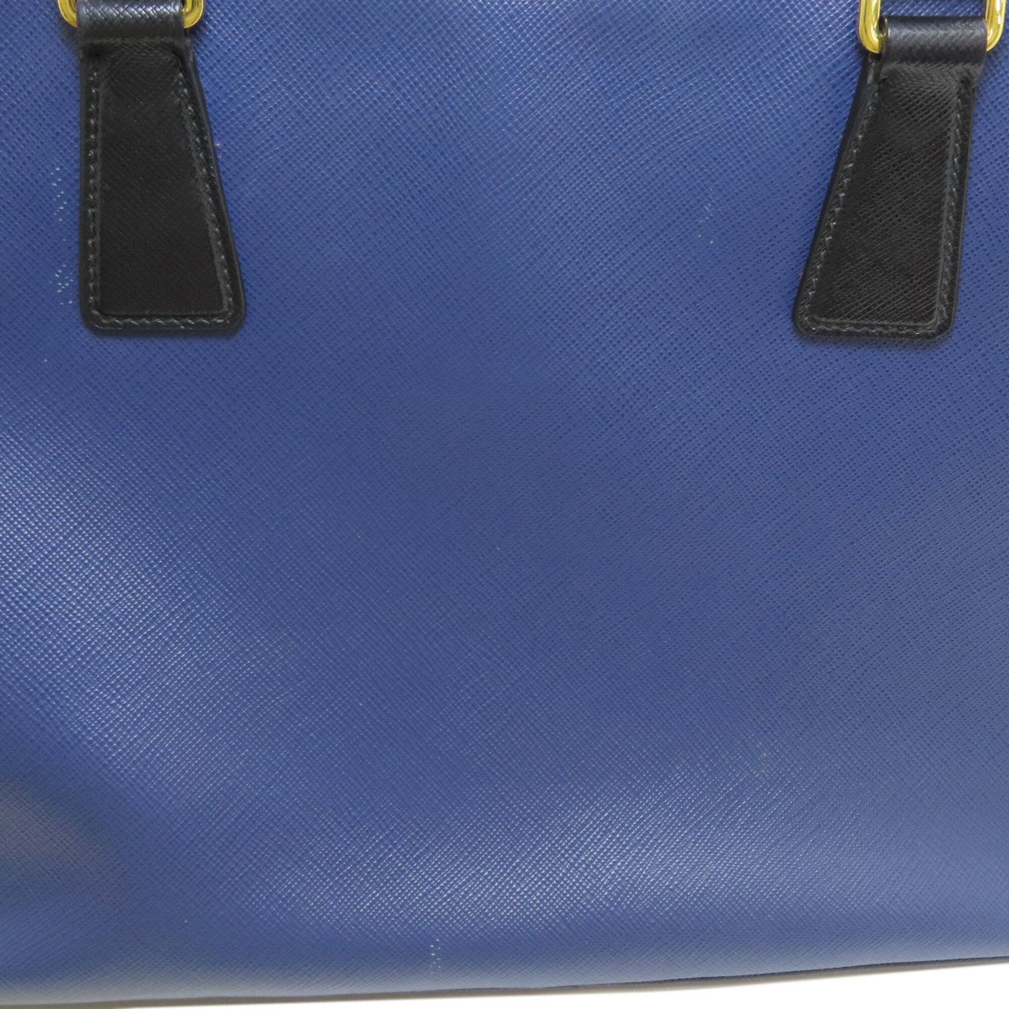 Prada Saffiano Black Blue Saffiano Tote Bag (Pre-Owned)