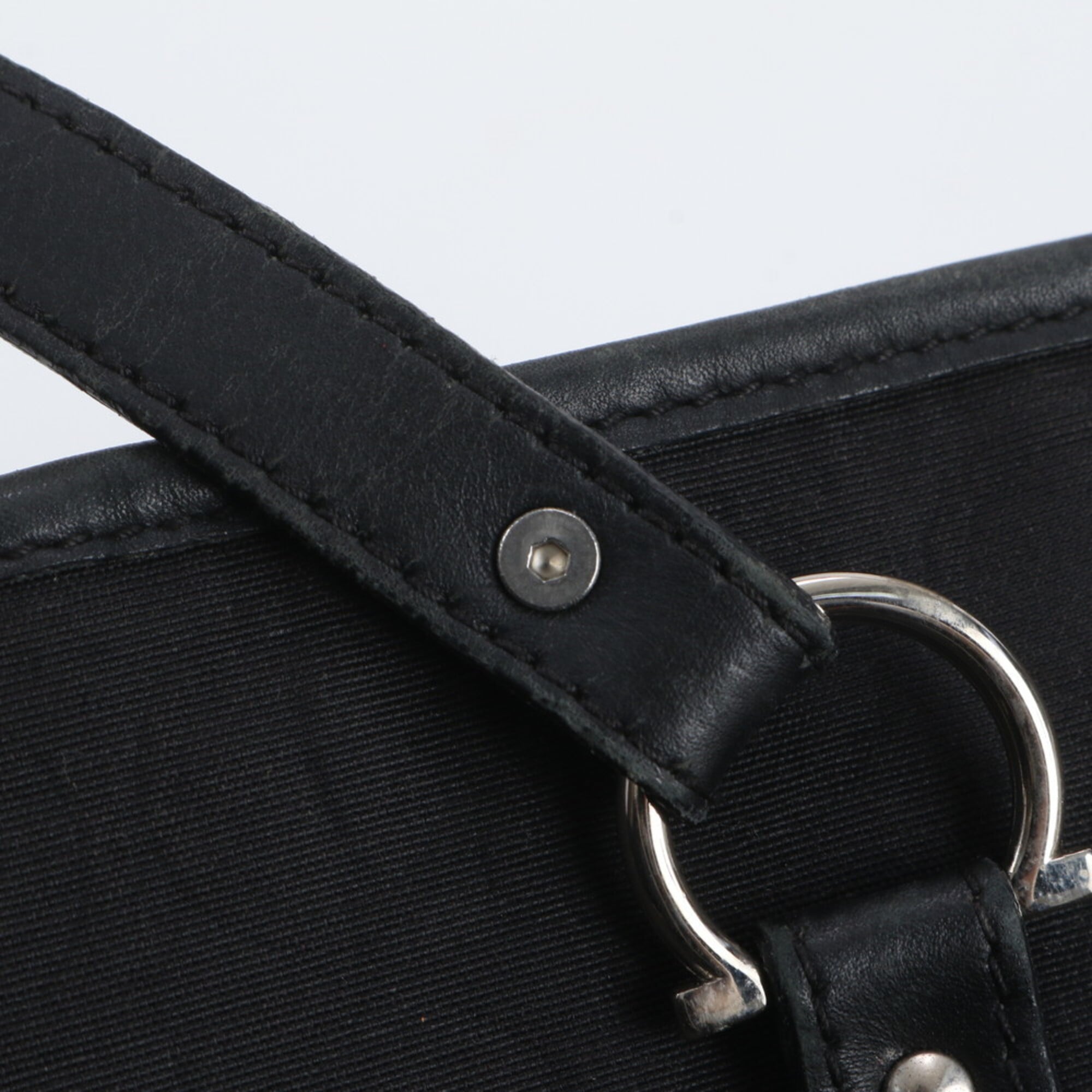 Salvatore Ferragamo Black Leather Canvas Shoulder Bag Tote Bag (Pre-Owned)