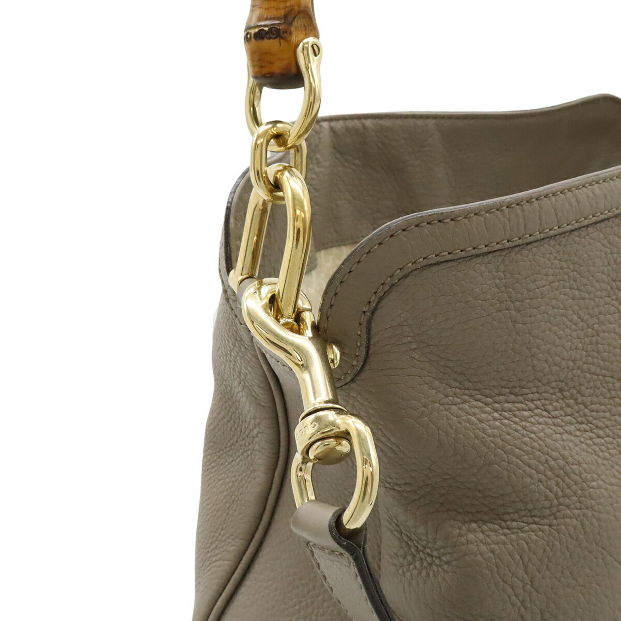Gucci Bamboo Grayish Bamboo Leather Handbag Shoulder Bag (Pre-Owned)