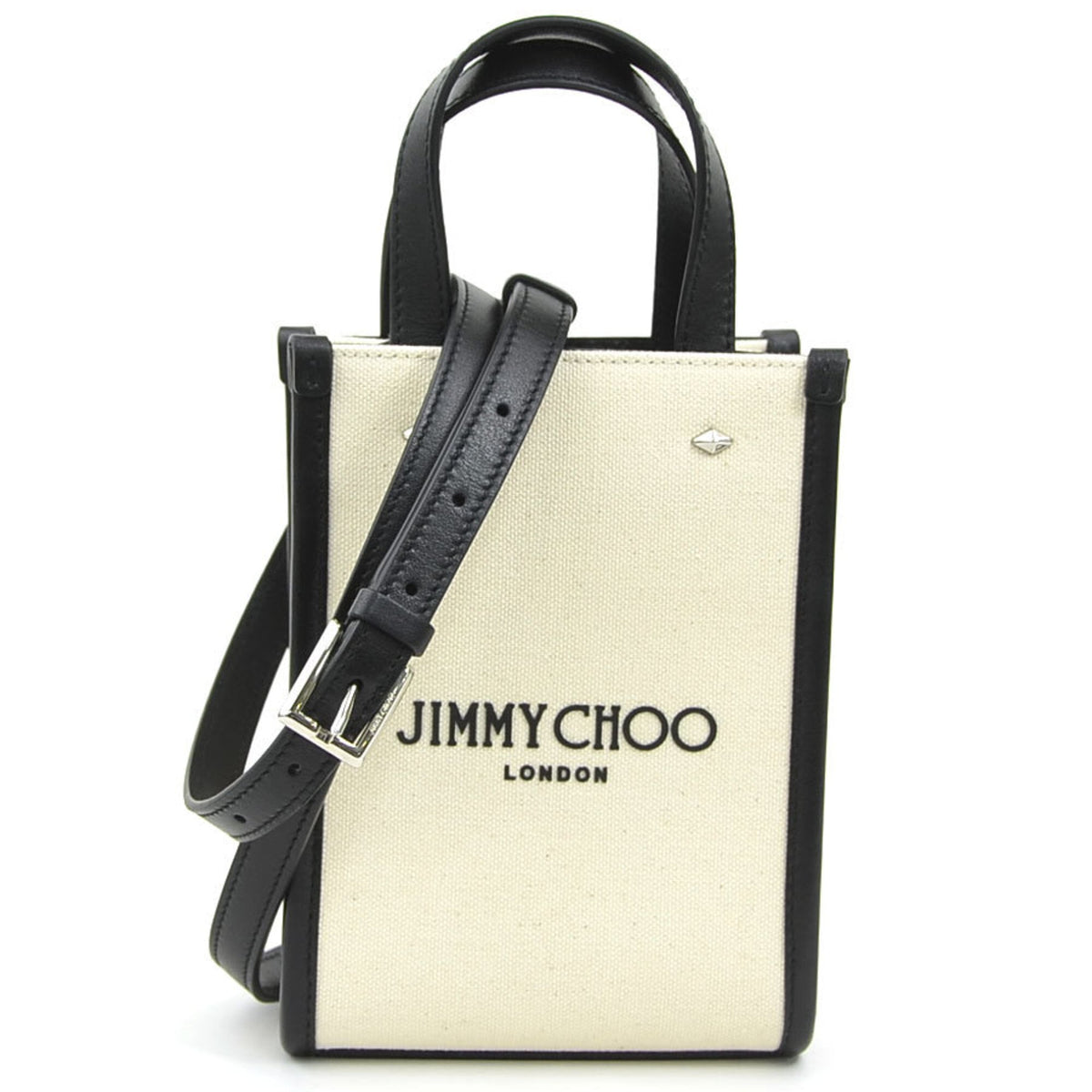 Jimmy Choo Black Ivory Canvas Leather Shoulder Bag (Pre-Owned)