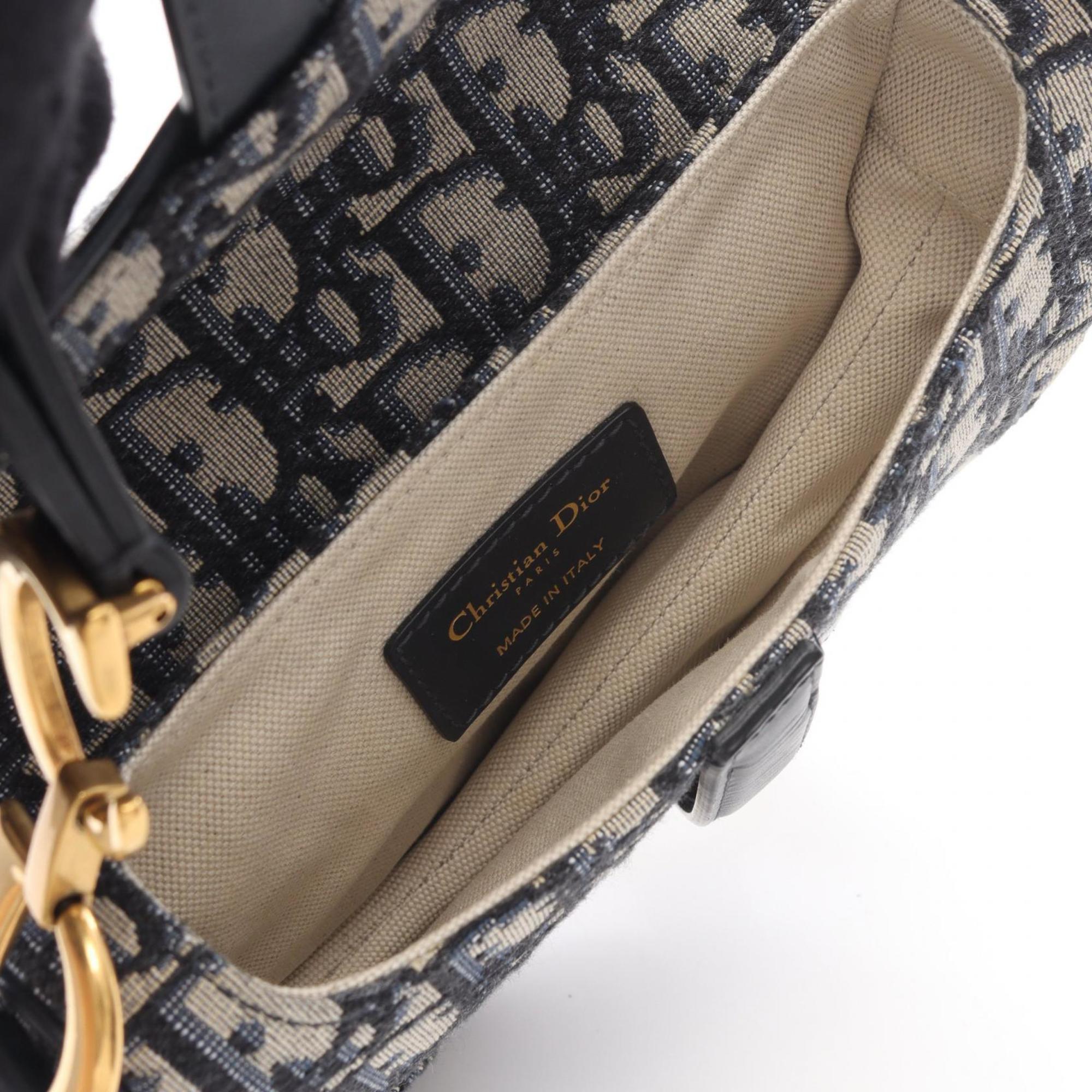Christian Dior Ivory Navy Canvas Leather Handbag Saddle Bag (Pre-Owned)