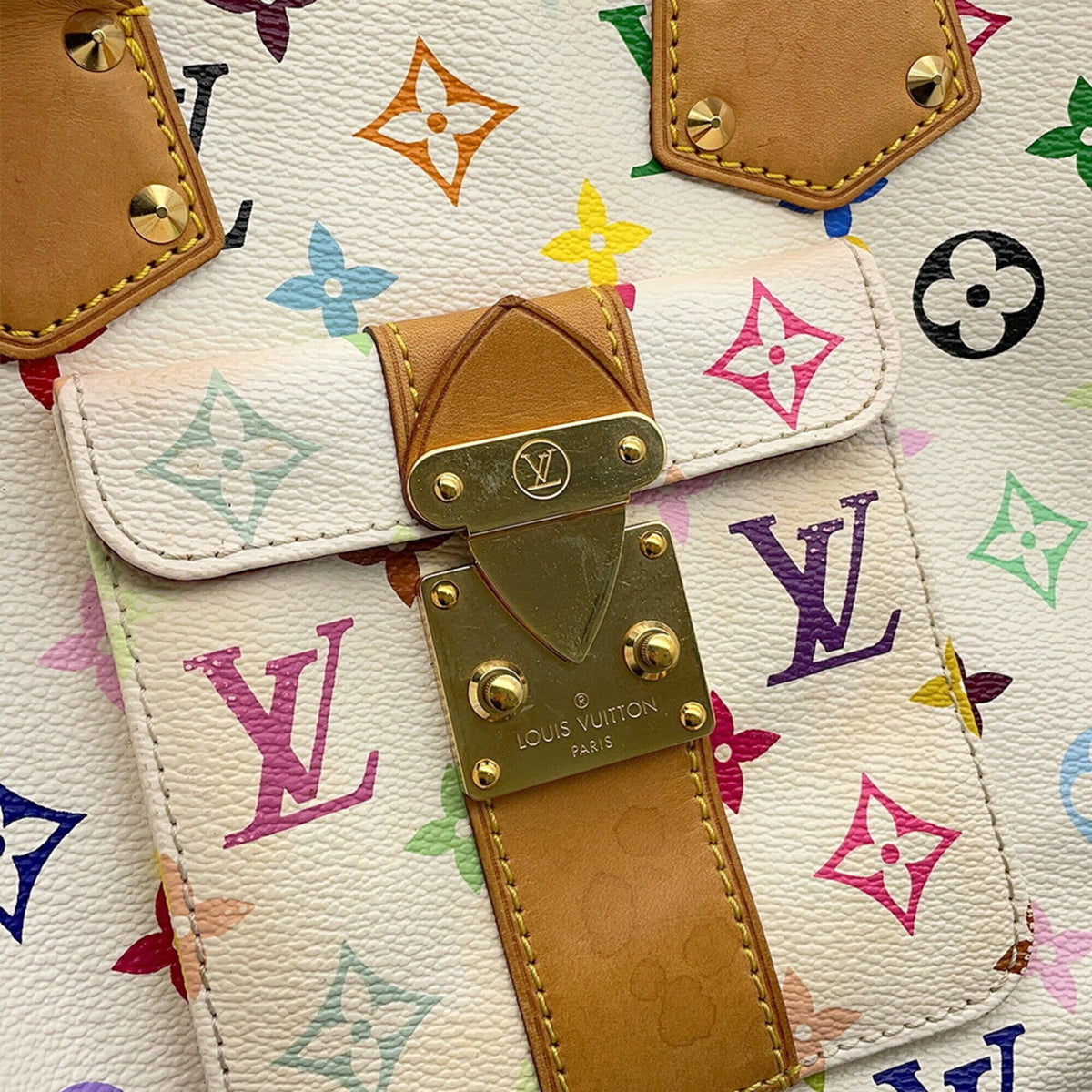 Louis Vuitton Blanc Red Color Monogram Multicolore Handbag (Pre-Owned)