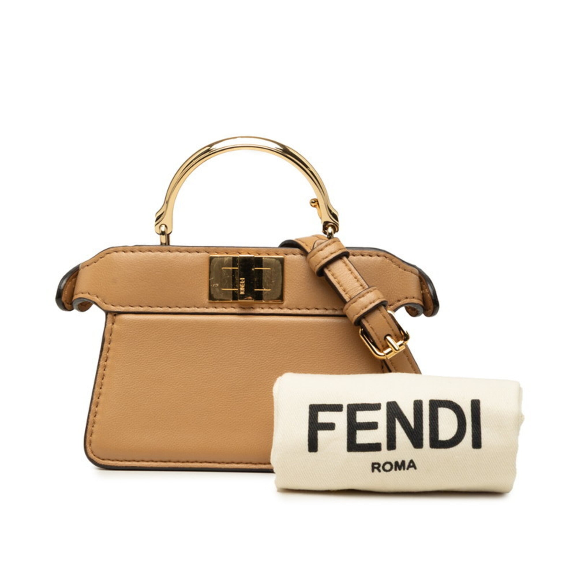 Fendi Peekaboo Beige Handbag Shoulder Bag (Pre-Owned)