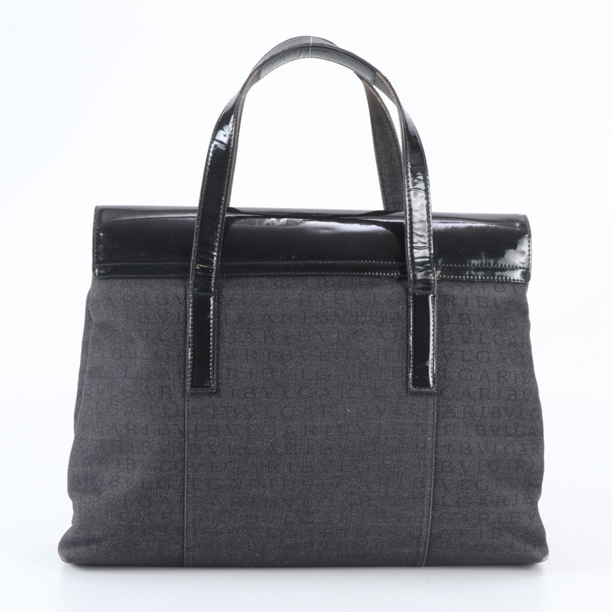 Bvlgari Black Gray Leather Canvas Handbag Shoulder Bag Tote Bag (Pre-Owned)