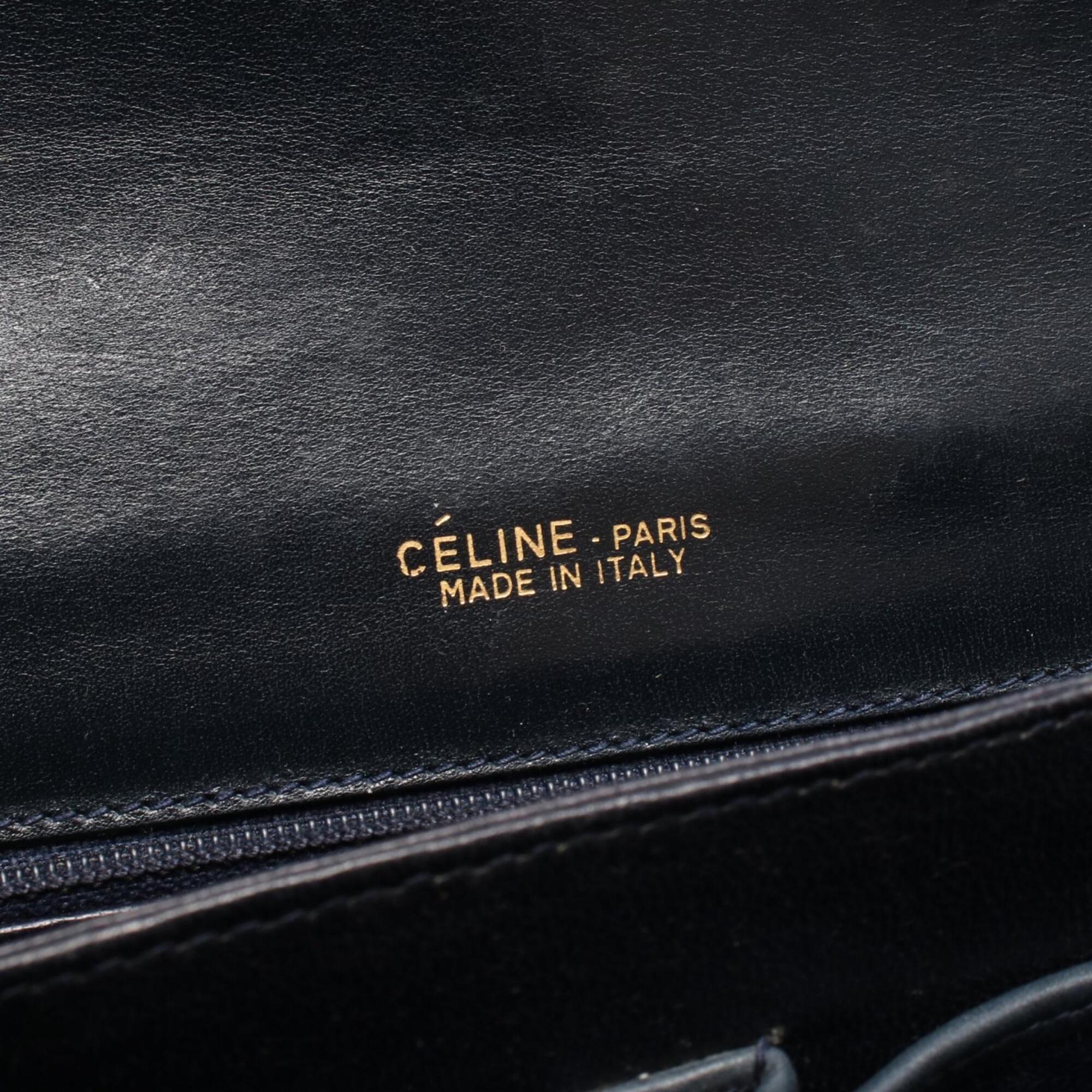 Celine Gray Navy Canvas Leather Handbag Shoulder Bag (Pre-Owned)