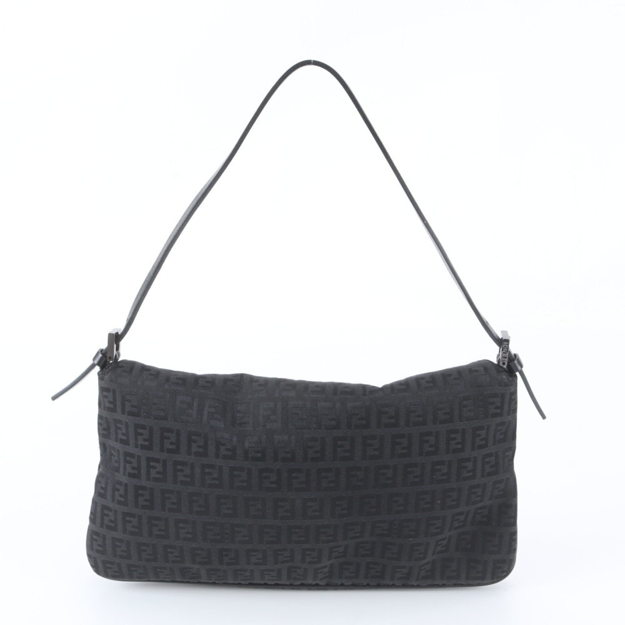 Fendi Black Leather Canvas Handbag Shoulder Bag (Pre-Owned)