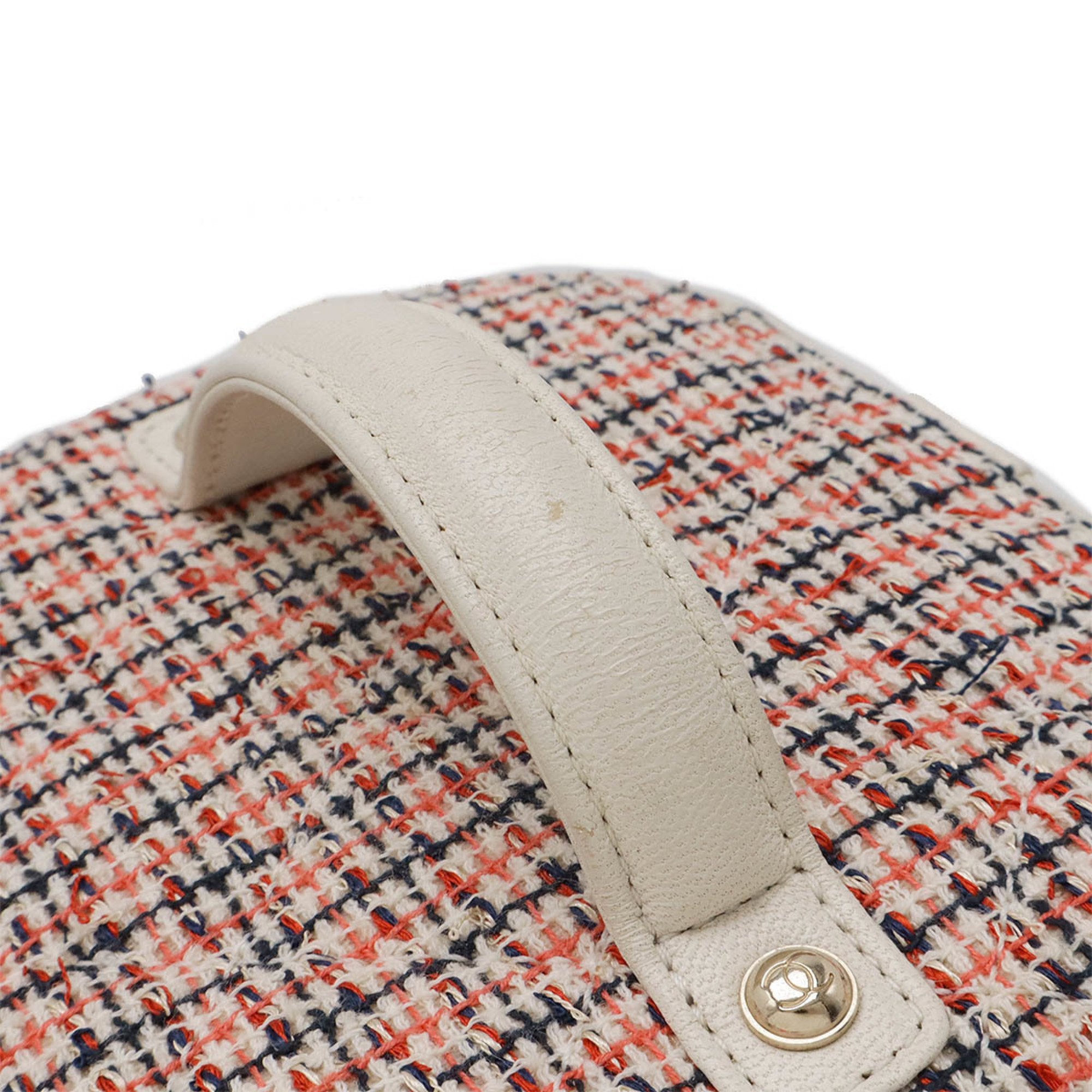 Chanel Navy Orange Red Color White Tweed Leather Handbag Vanity Bag (Pre-Owned)