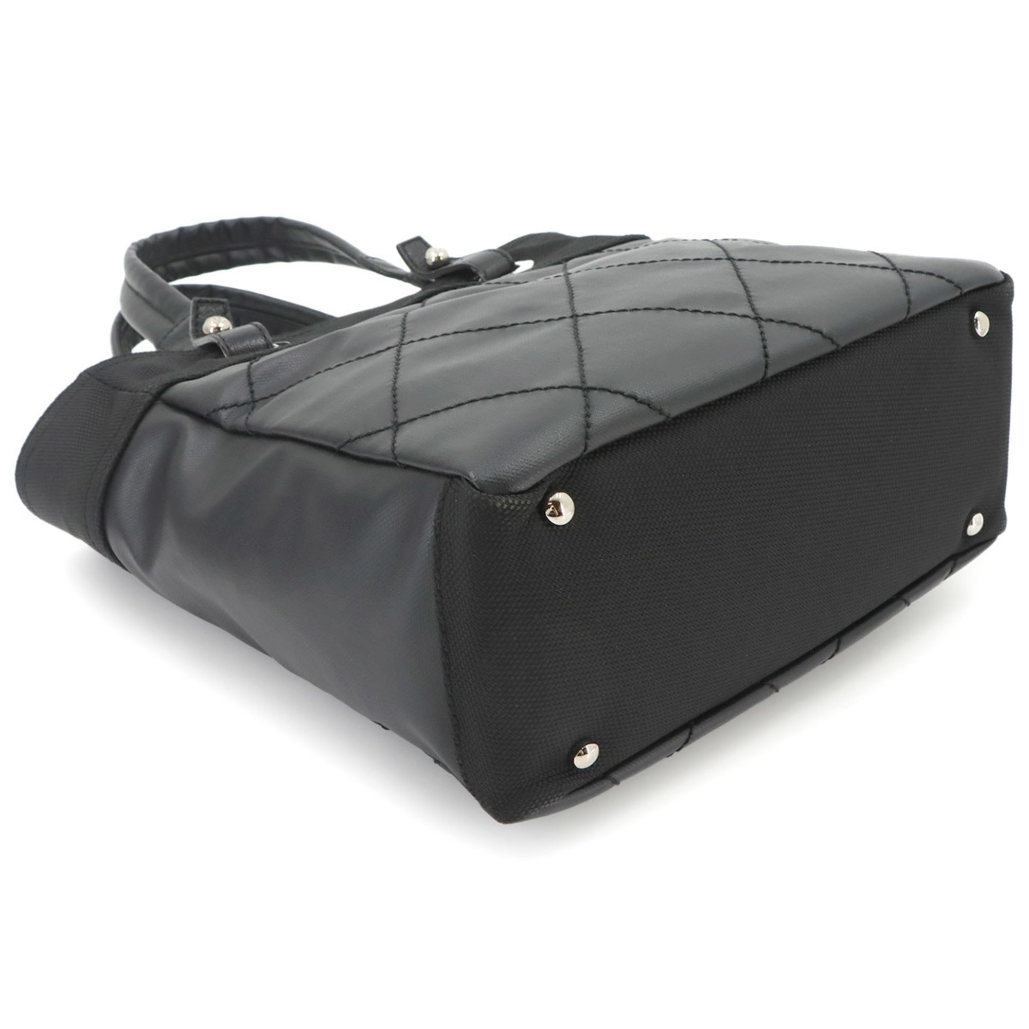 Chanel Black Nylon Leather Handbag Tote Bag (Pre-Owned)