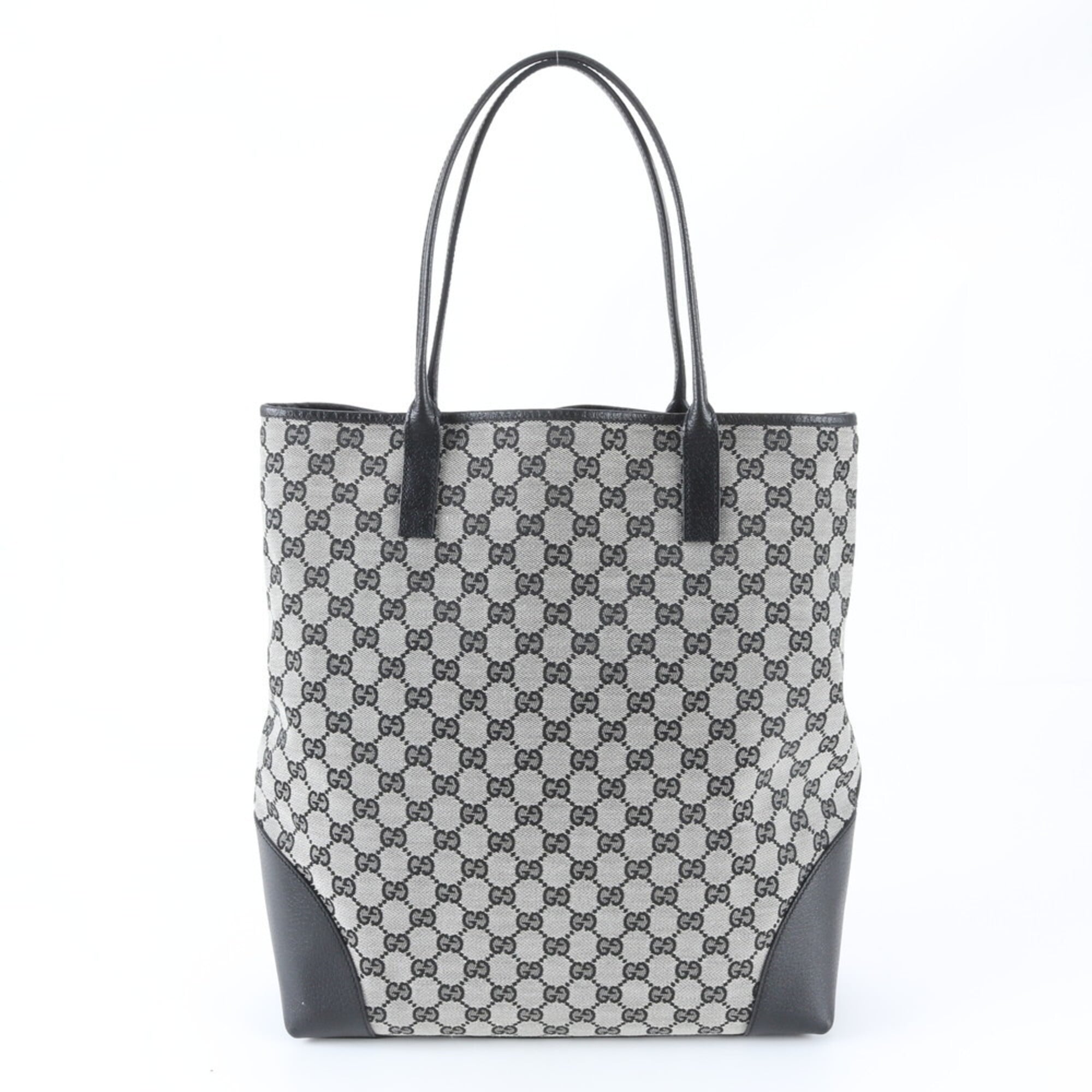 Gucci Black Gray Leather Canvas Shoulder Bag Tote Bag (Pre-Owned)