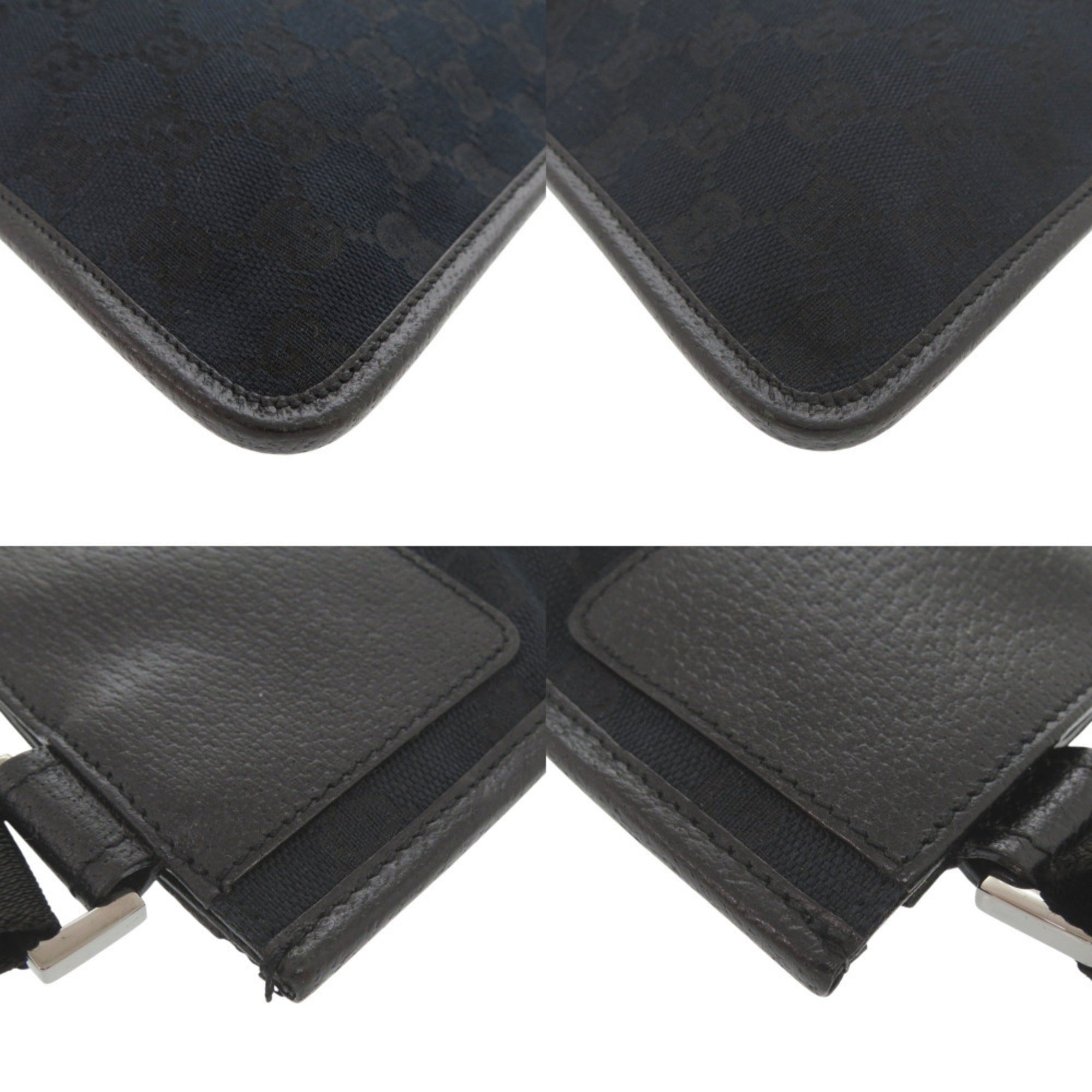 Gucci Black Gg Canvas Leather Shoulder Bag (Pre-Owned)