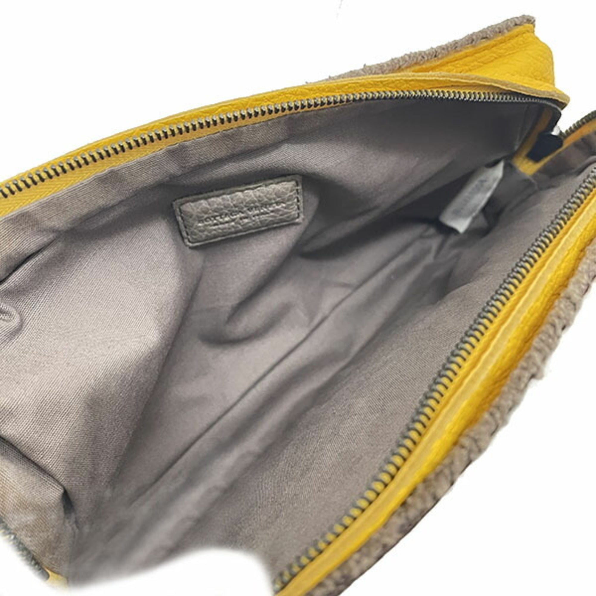 Bottega Veneta Gray Brown Ivory Three Color Yellow Leather Pouch (Pre-Owned)