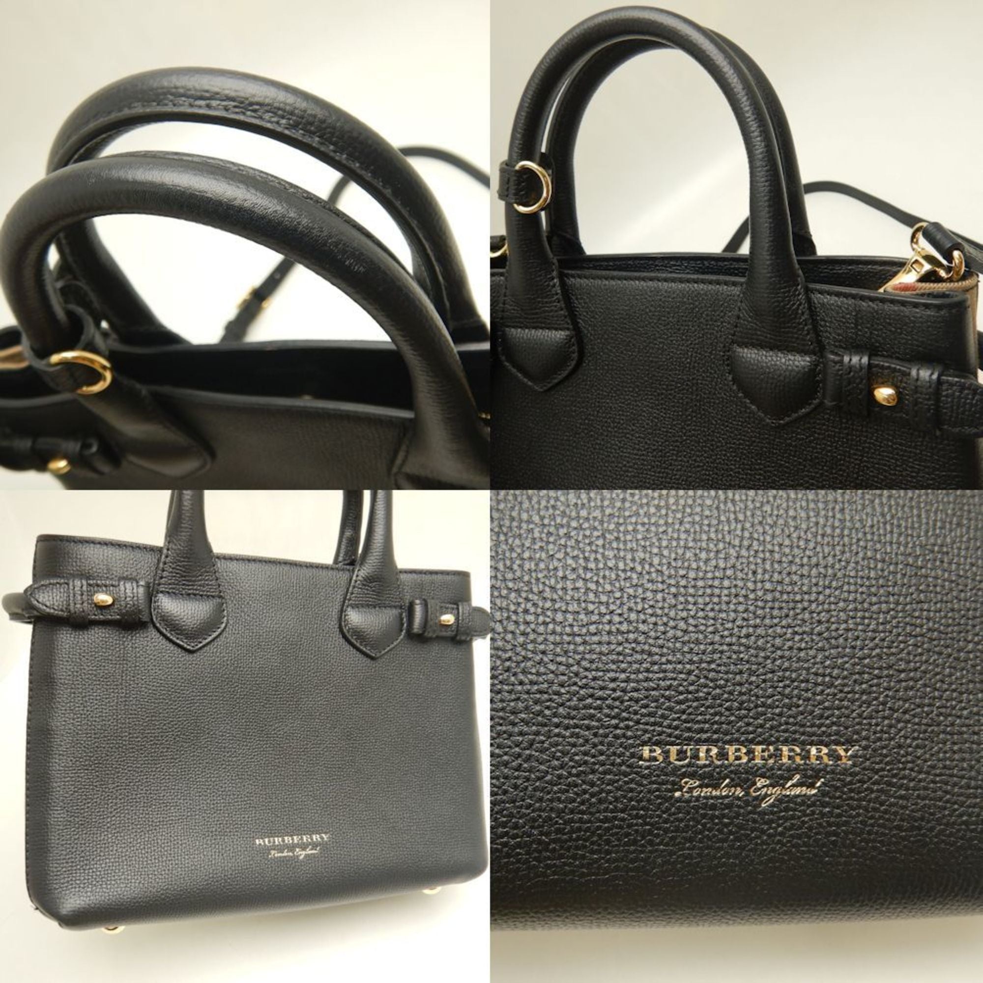 Burberry Black Leather Canvas Handbag (Pre-Owned)
