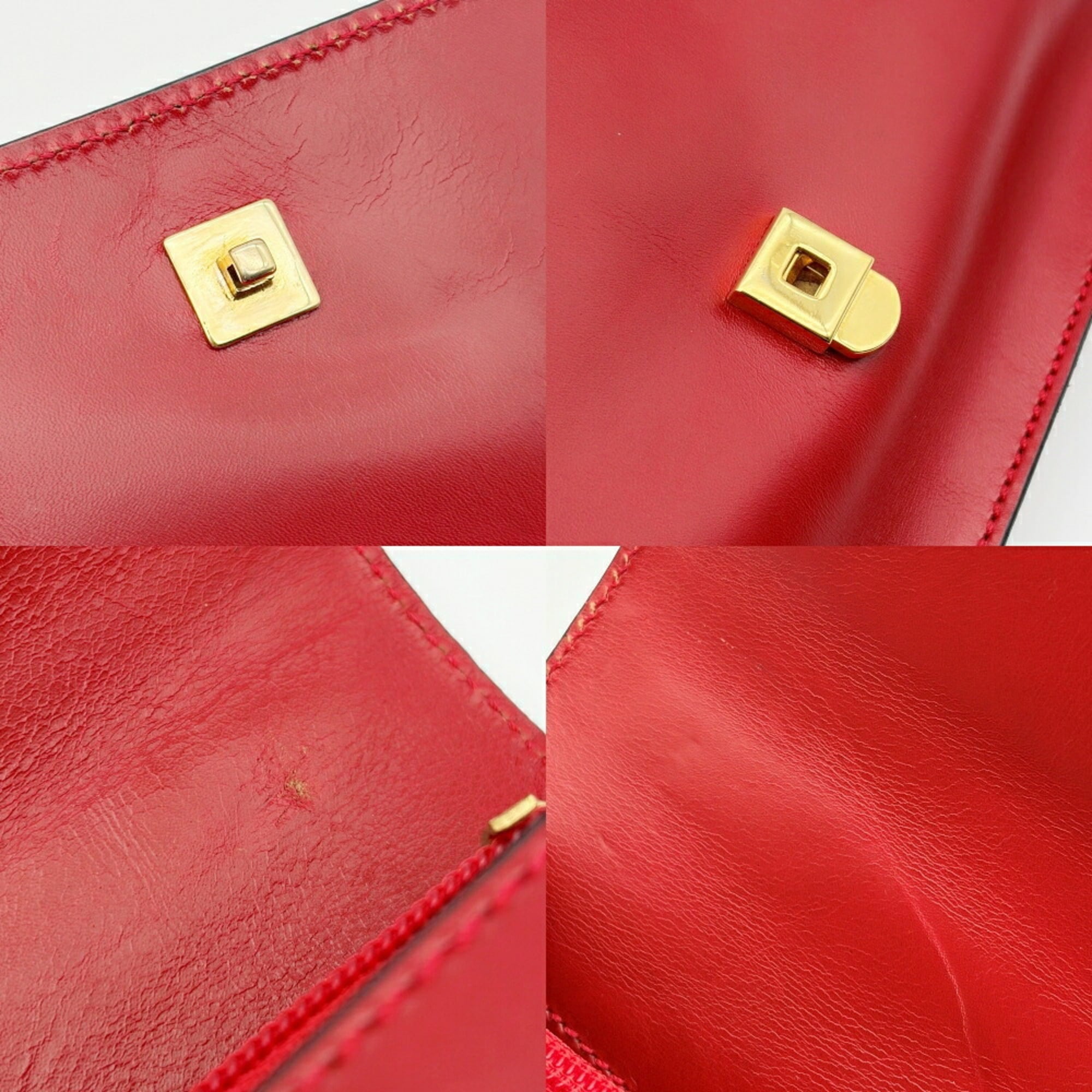 Fendi Red Color Leather Shoulder Bag (Pre-Owned)